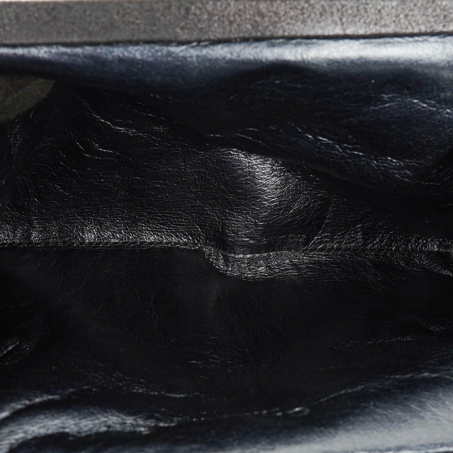 Chanel Metallic Black Leather Crackled Frame Clutch