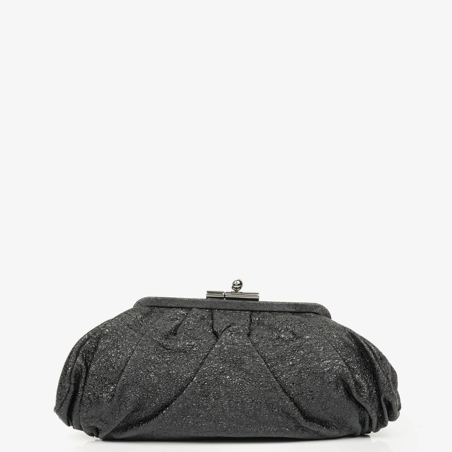 Chanel Metallic Black Leather Crackled Frame Clutch