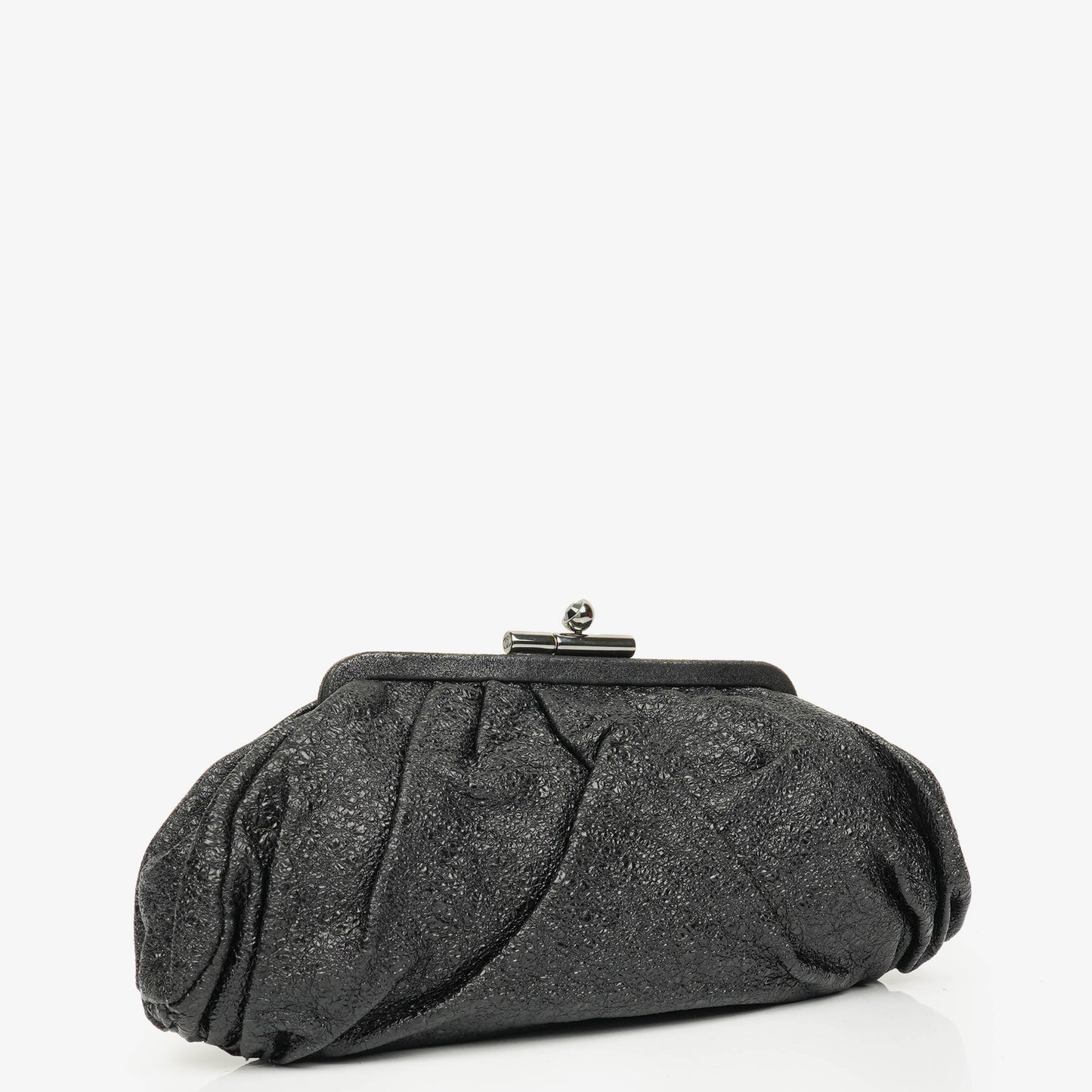 Chanel Metallic Black Leather Crackled Frame Clutch
