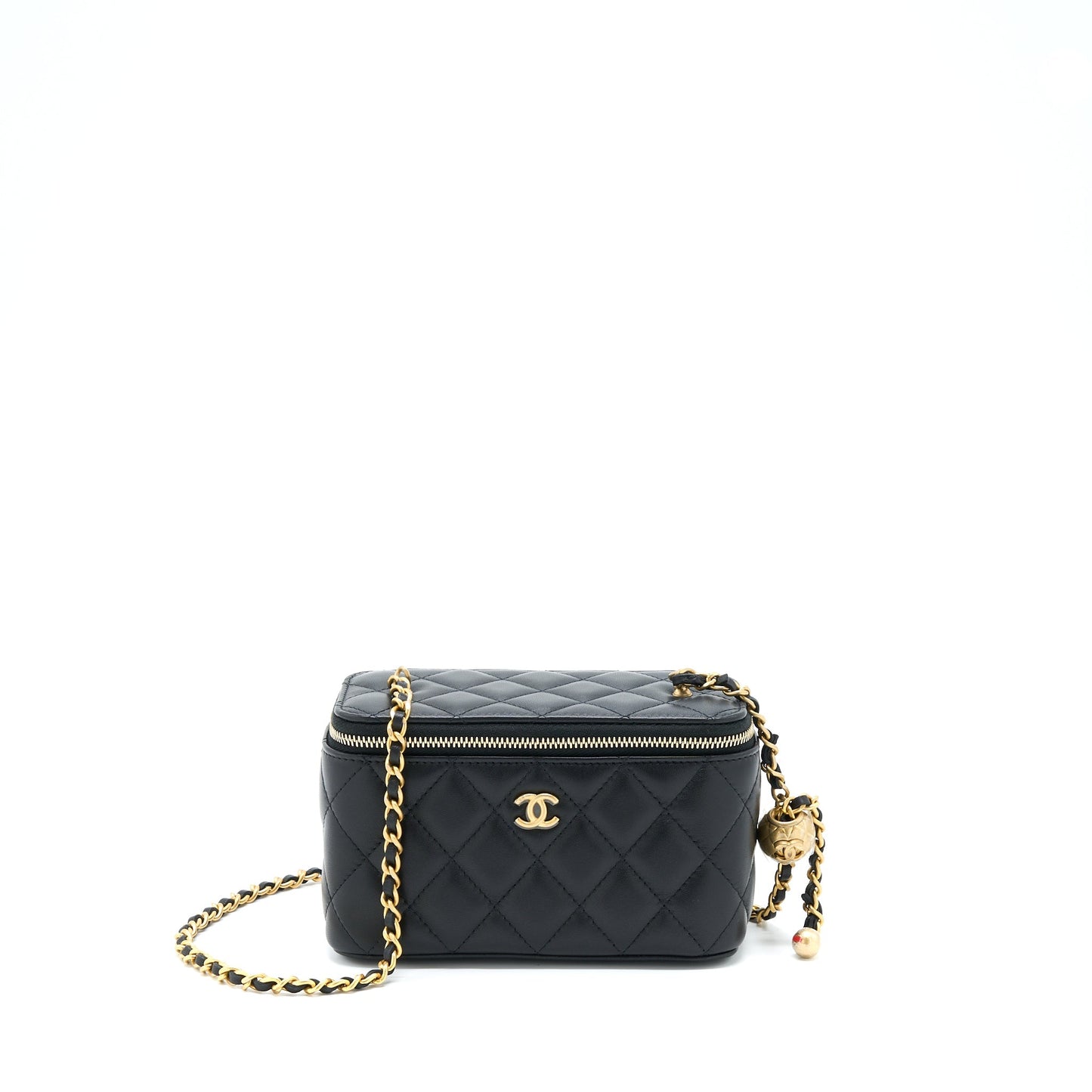 Chanel 22B Pearl Crush Long Vanity With Chain Lambskin Black