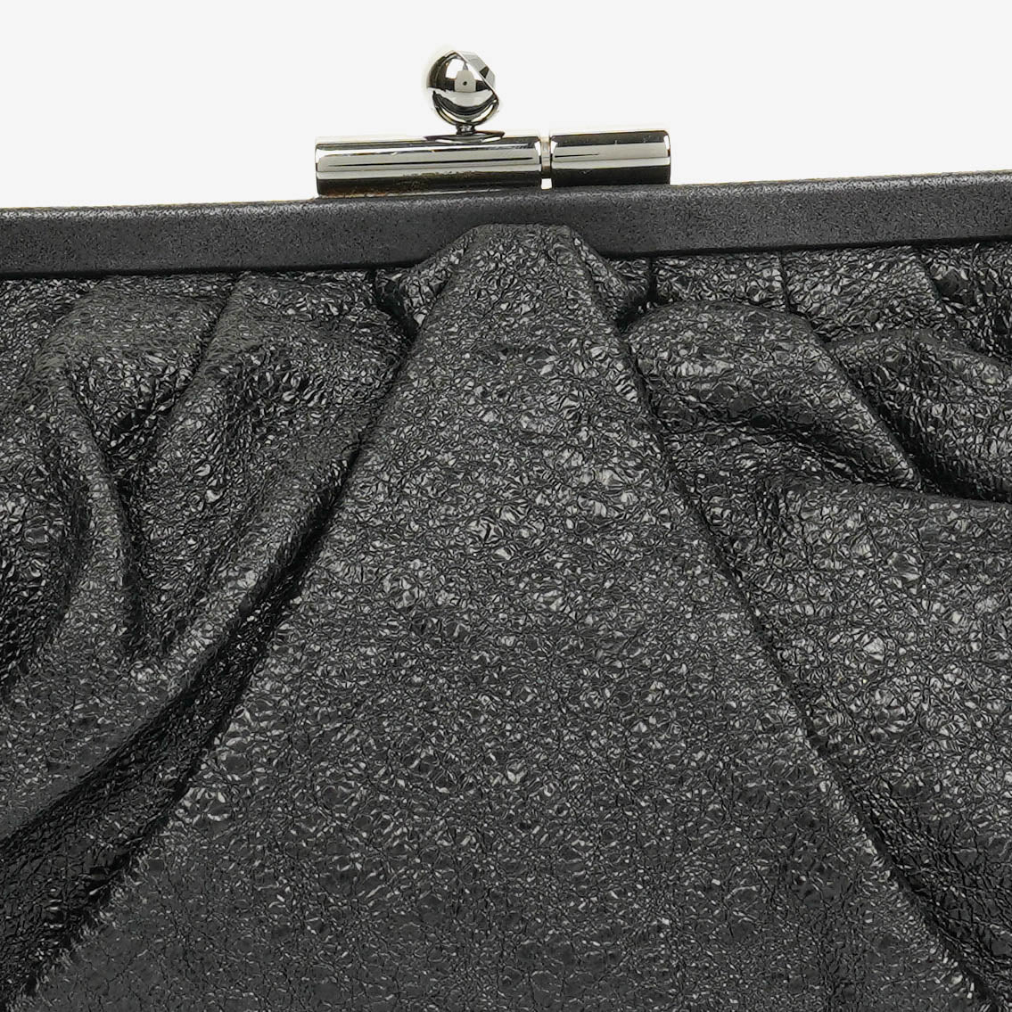 Chanel Metallic Black Leather Crackled Frame Clutch
