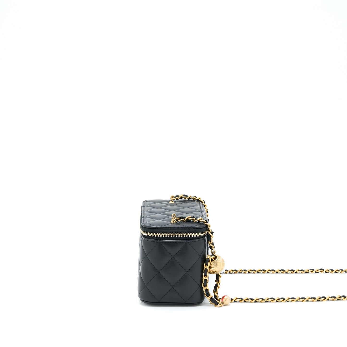 Chanel 22B Pearl Crush Long Vanity With Chain Lambskin Black