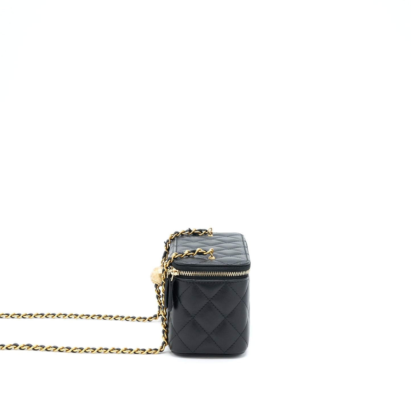 Chanel 22B Pearl Crush Long Vanity With Chain Lambskin Black