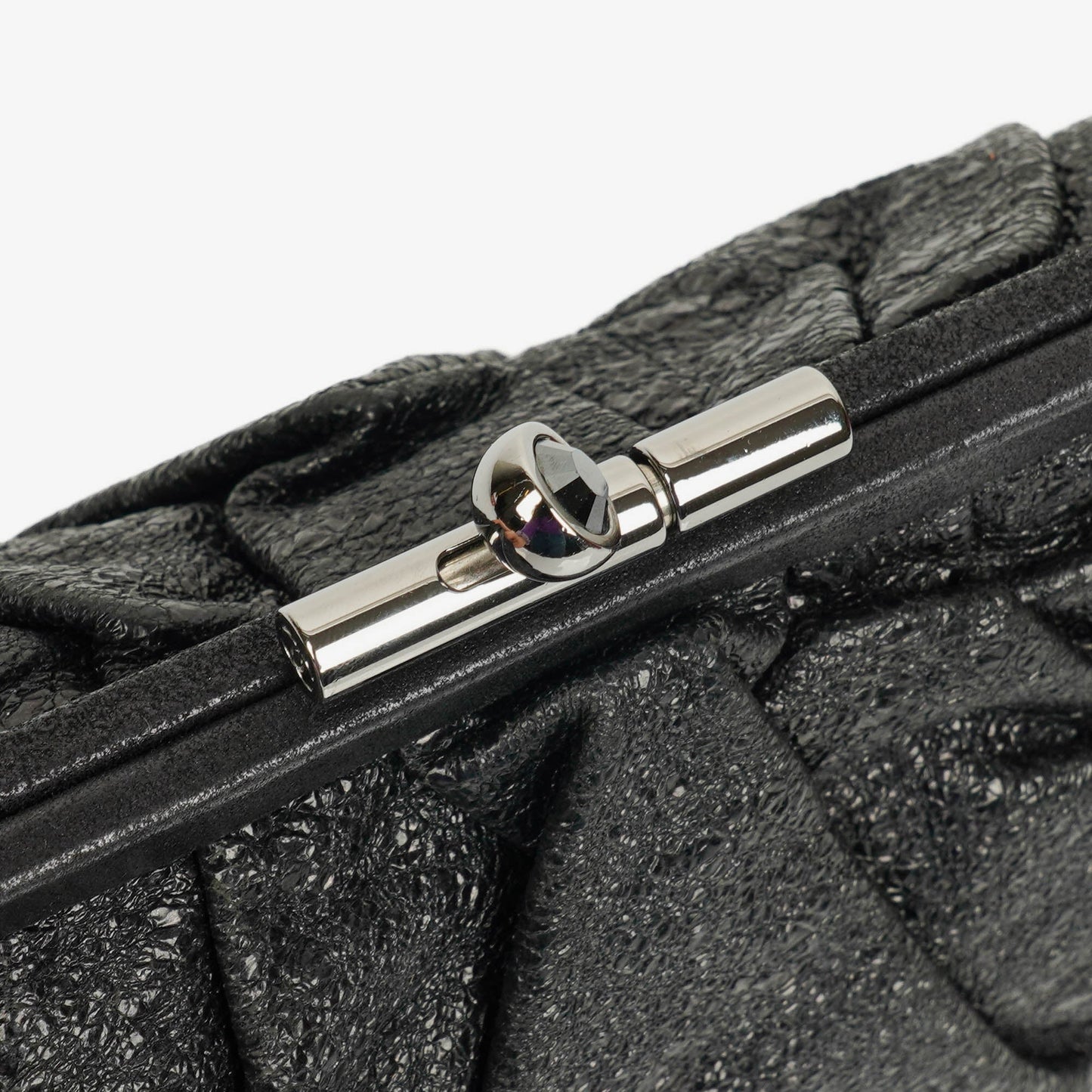 Chanel Metallic Black Leather Crackled Frame Clutch