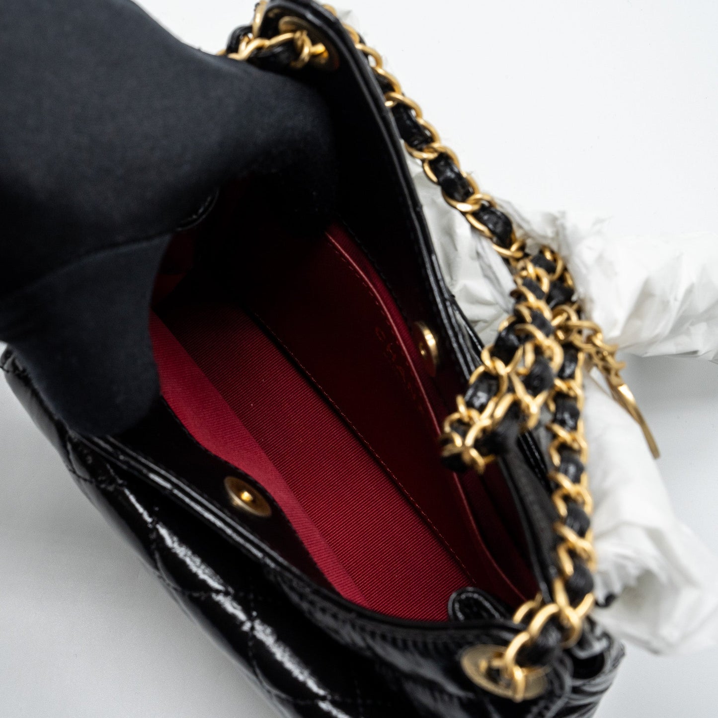 Chanel 23C Small HOBO Bag Shiny Calfskin Black  (Microchip)