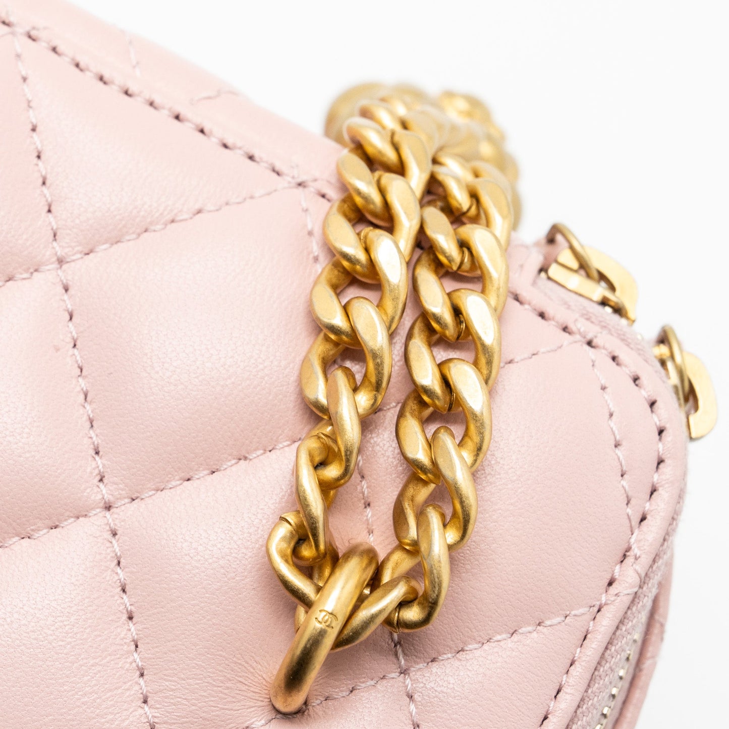 Chanel Long Vanity Case Camellia Chain Lambskin  Light Pink  (Microchip)