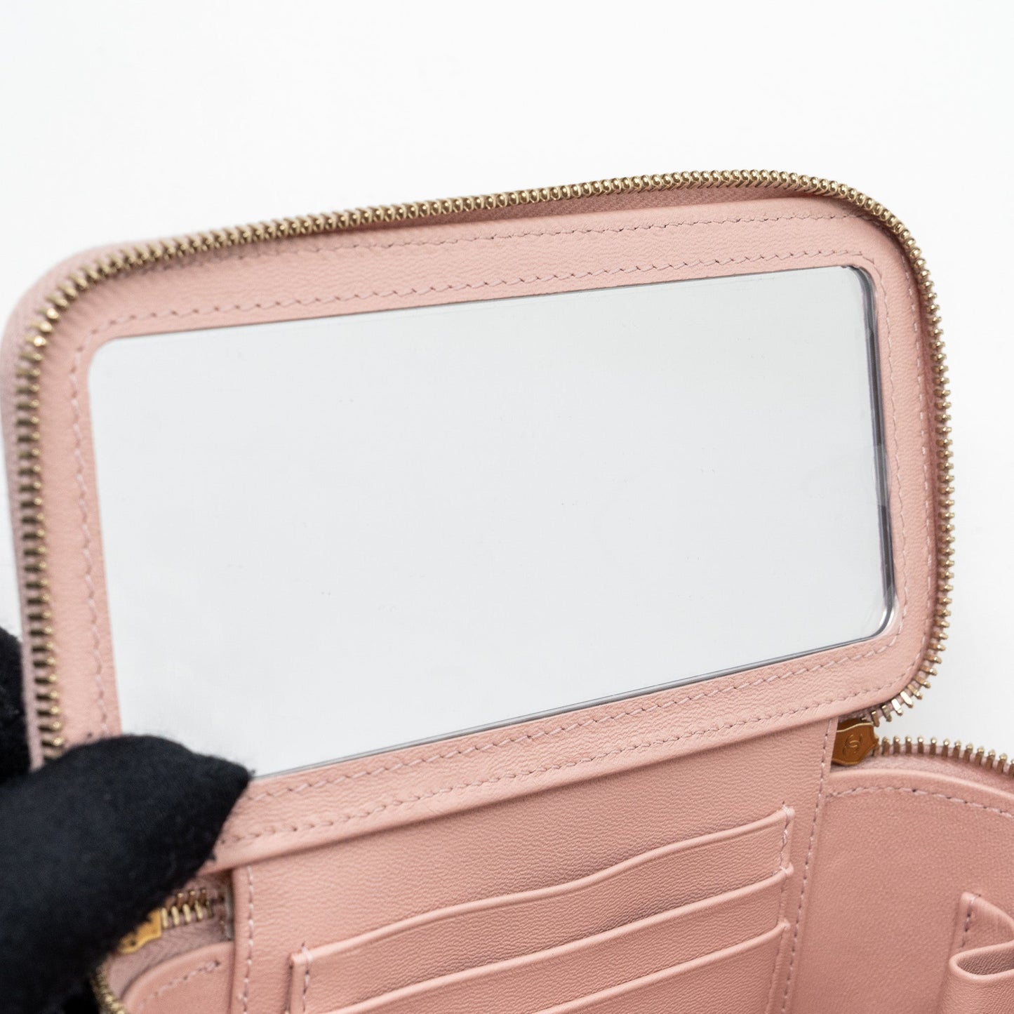 Chanel Long Vanity Case Camellia Chain Lambskin  Light Pink  (Microchip)