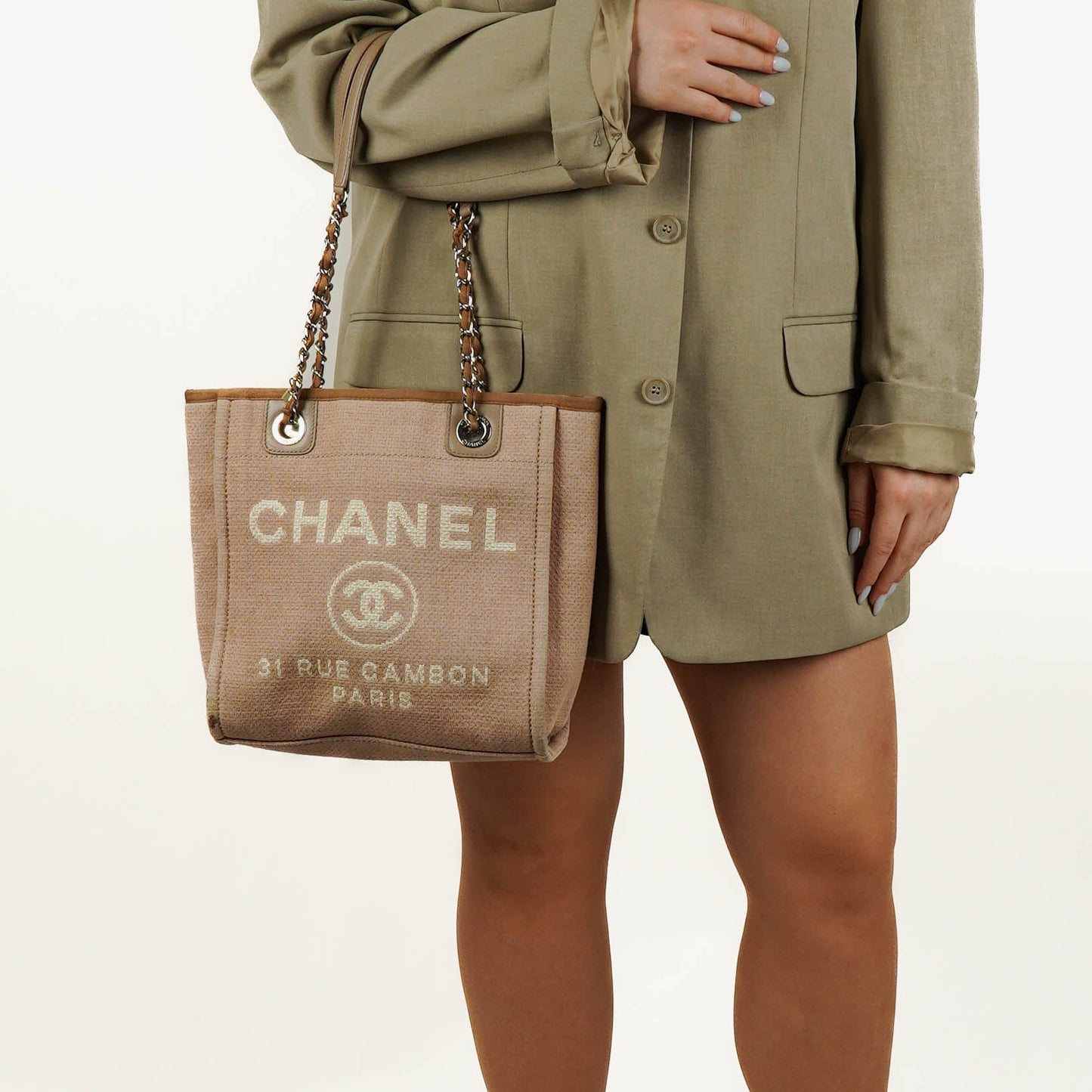 Chanel Beige Canvas North/South Deauville Shopping Tote Bag