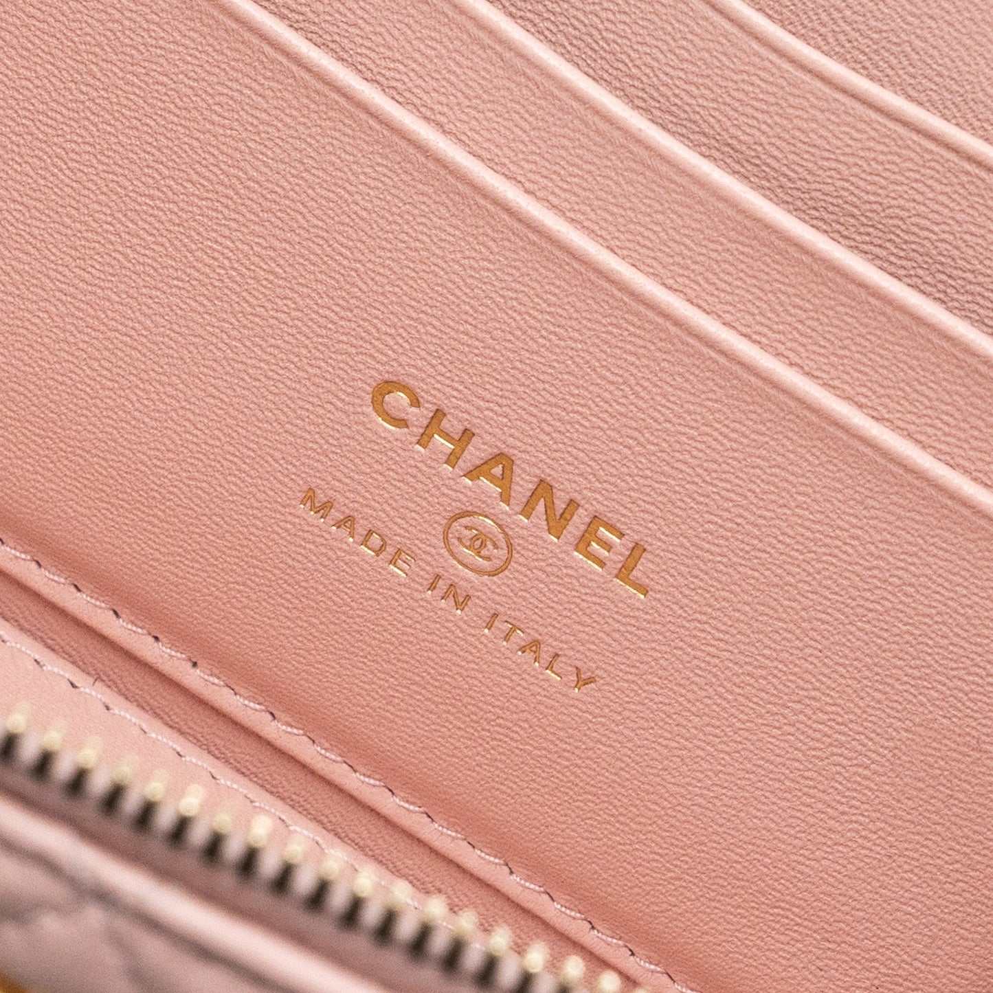 Chanel Long Vanity Case Camellia Chain Lambskin  Light Pink  (Microchip)