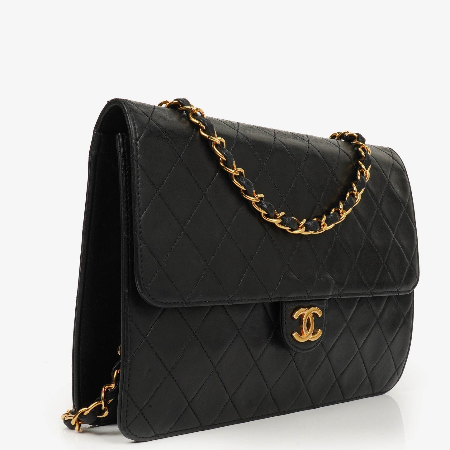 Chanel Classic Black Quilted Lambskin Single Flap Bag With 24K Gold-Plated Hardware