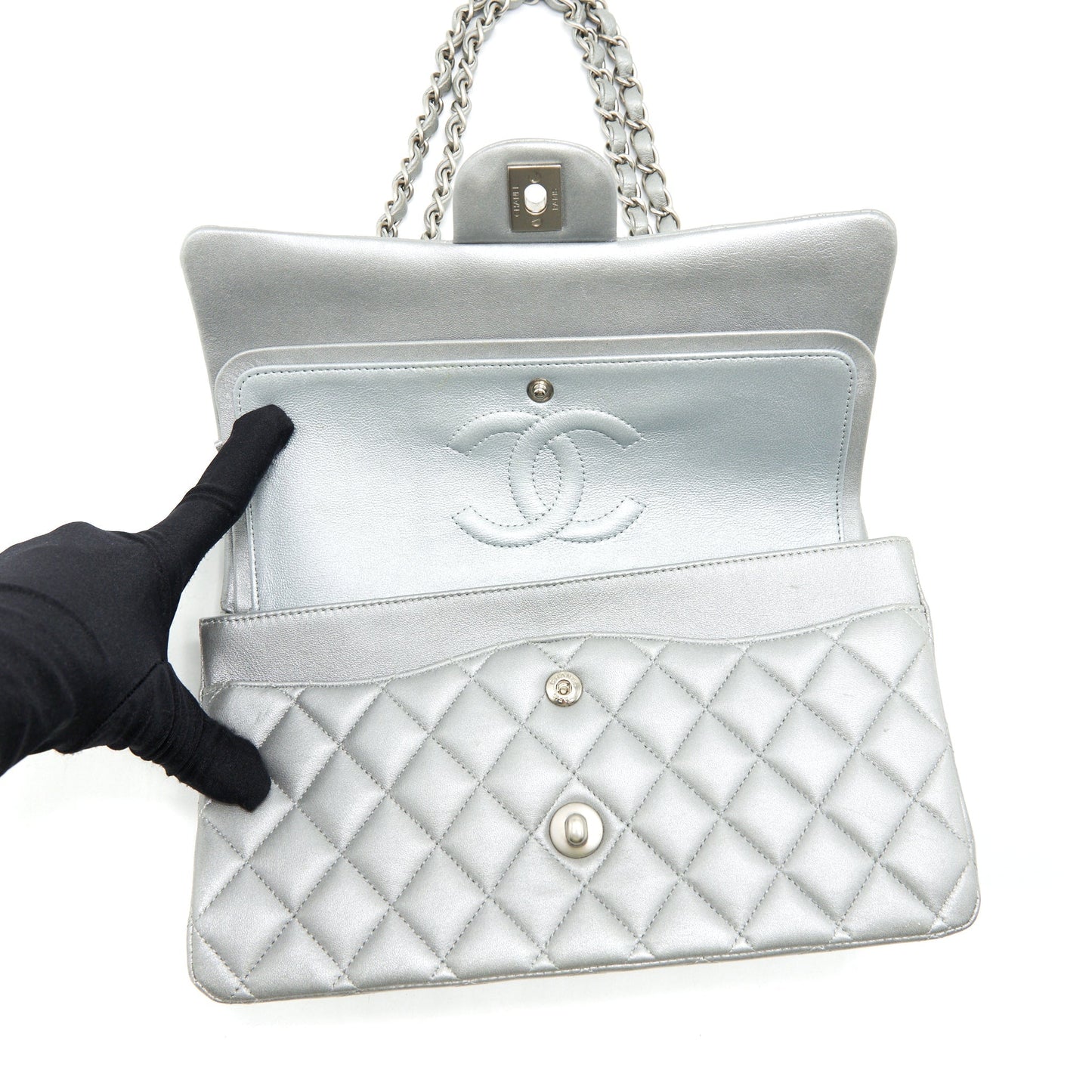 Chanel Medium Classic Flap Bag Silver Grey