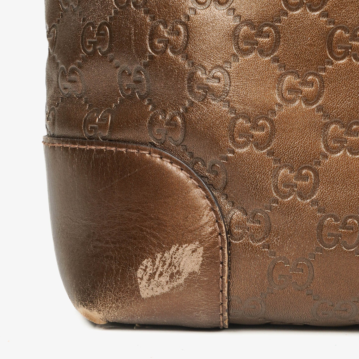 Gucci Guccissima Brown Metallic Leather Heart-Bit Top Handle Tote Bag