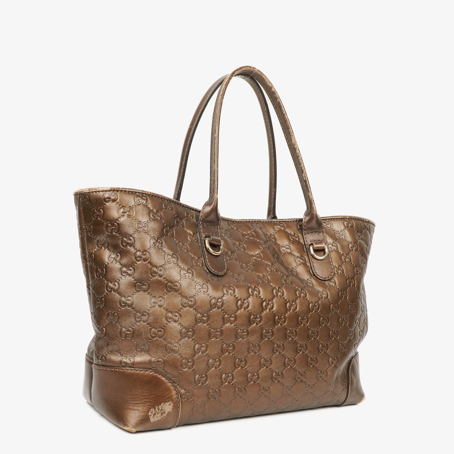 Gucci Guccissima Brown Metallic Leather Heart-Bit Top Handle Tote Bag