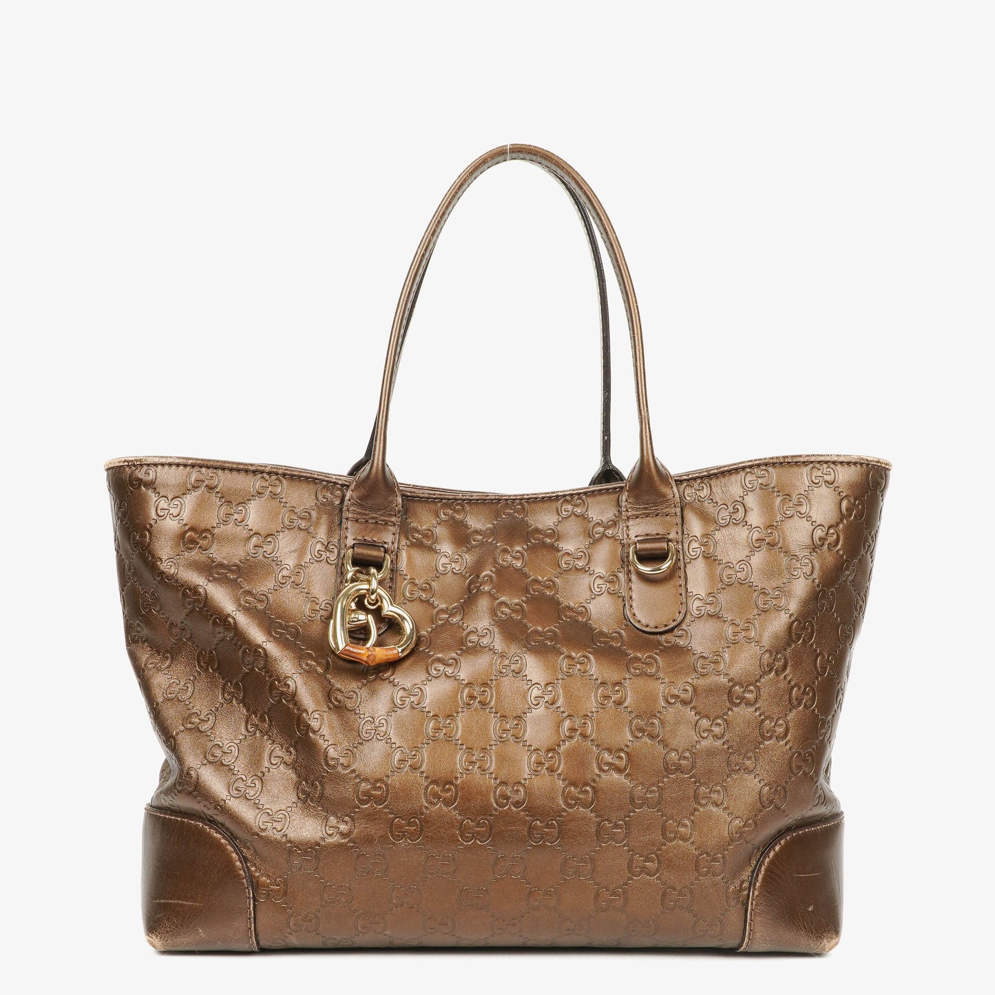 Gucci Guccissima Brown Metallic Leather Heart-Bit Top Handle Tote Bag