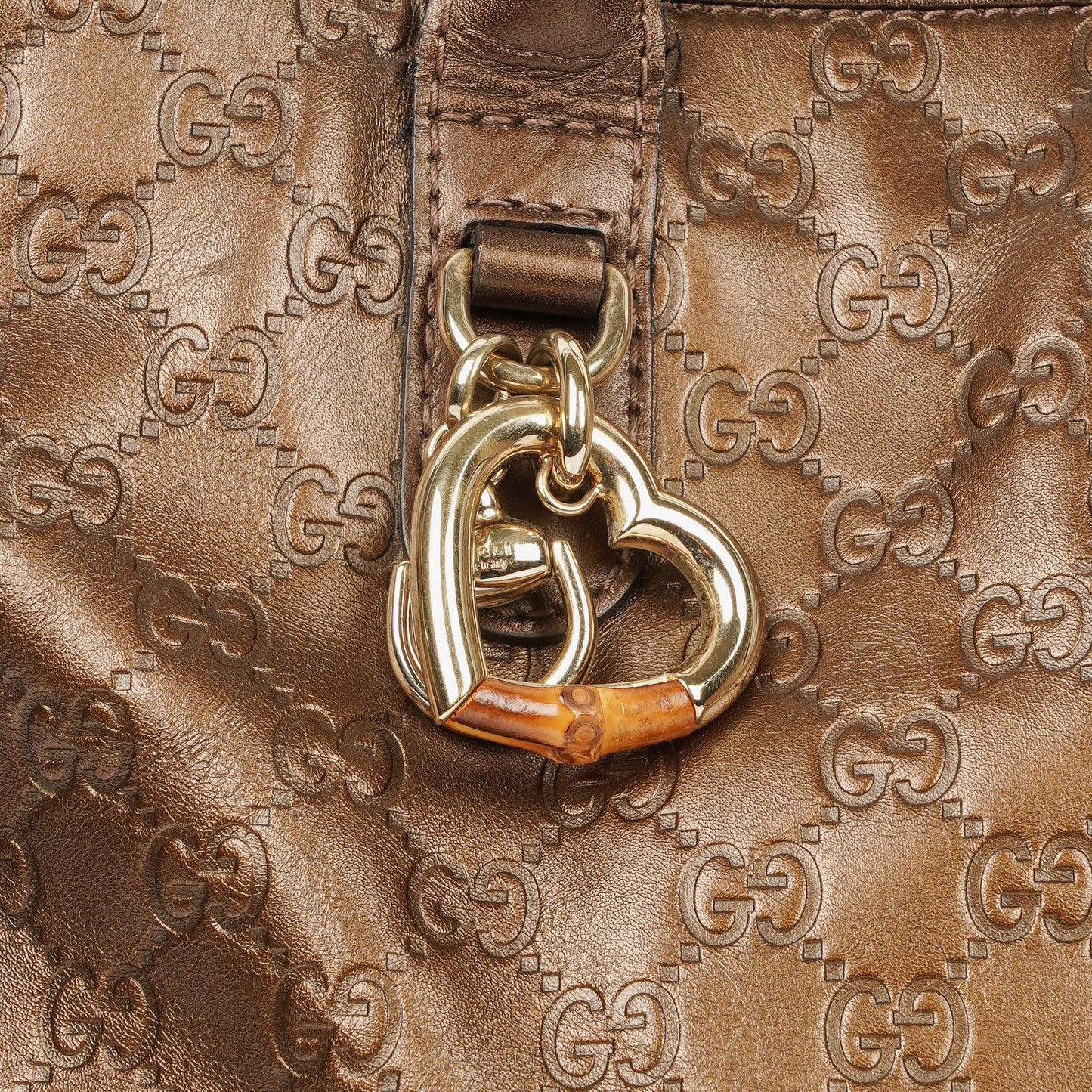 Gucci Guccissima Brown Metallic Leather Heart-Bit Top Handle Tote Bag