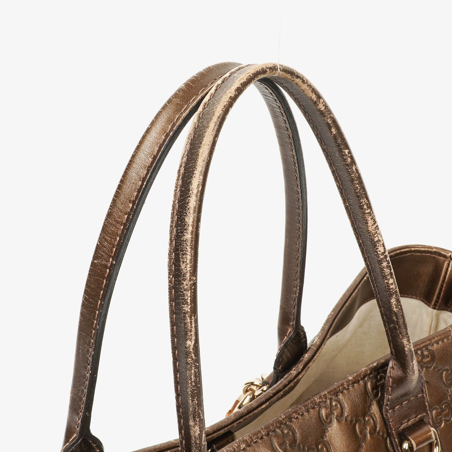 Gucci Guccissima Brown Metallic Leather Heart-Bit Top Handle Tote Bag