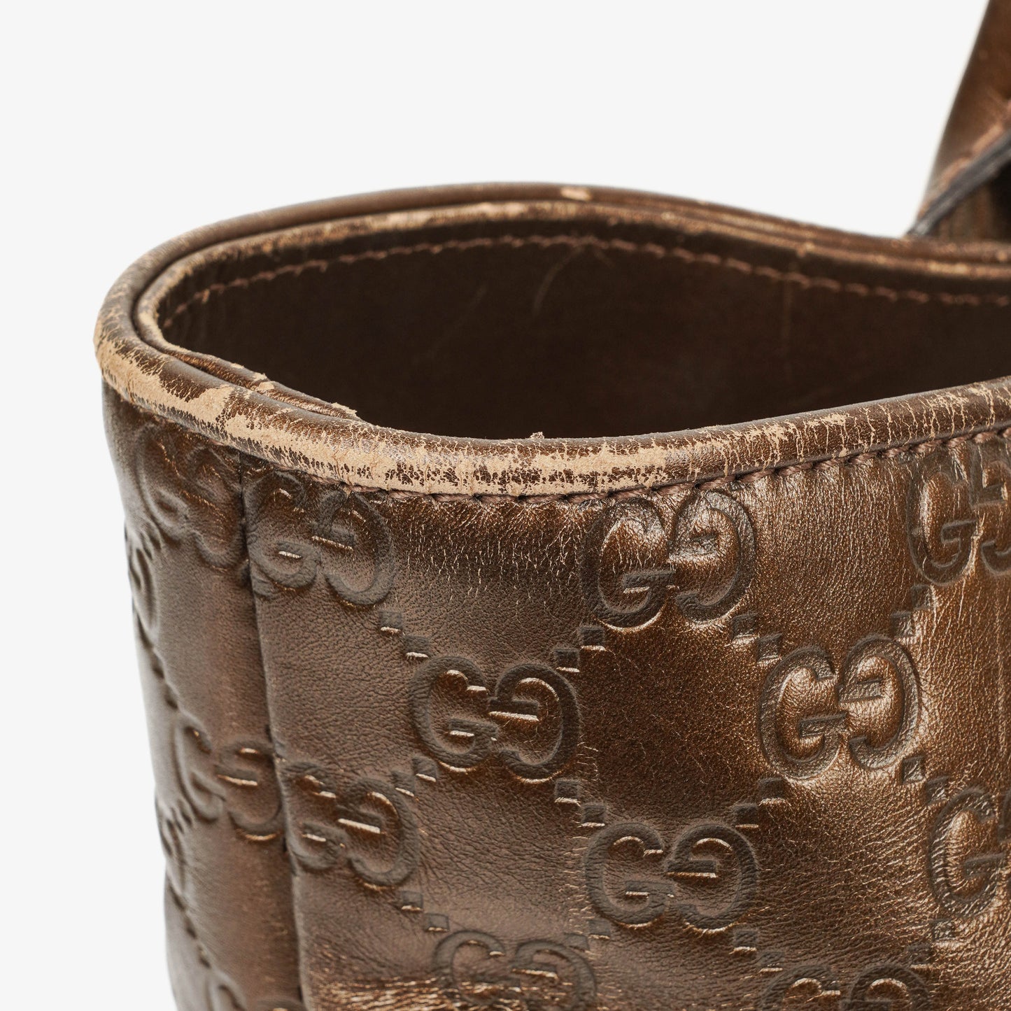 Gucci Guccissima Brown Metallic Leather Heart-Bit Top Handle Tote Bag