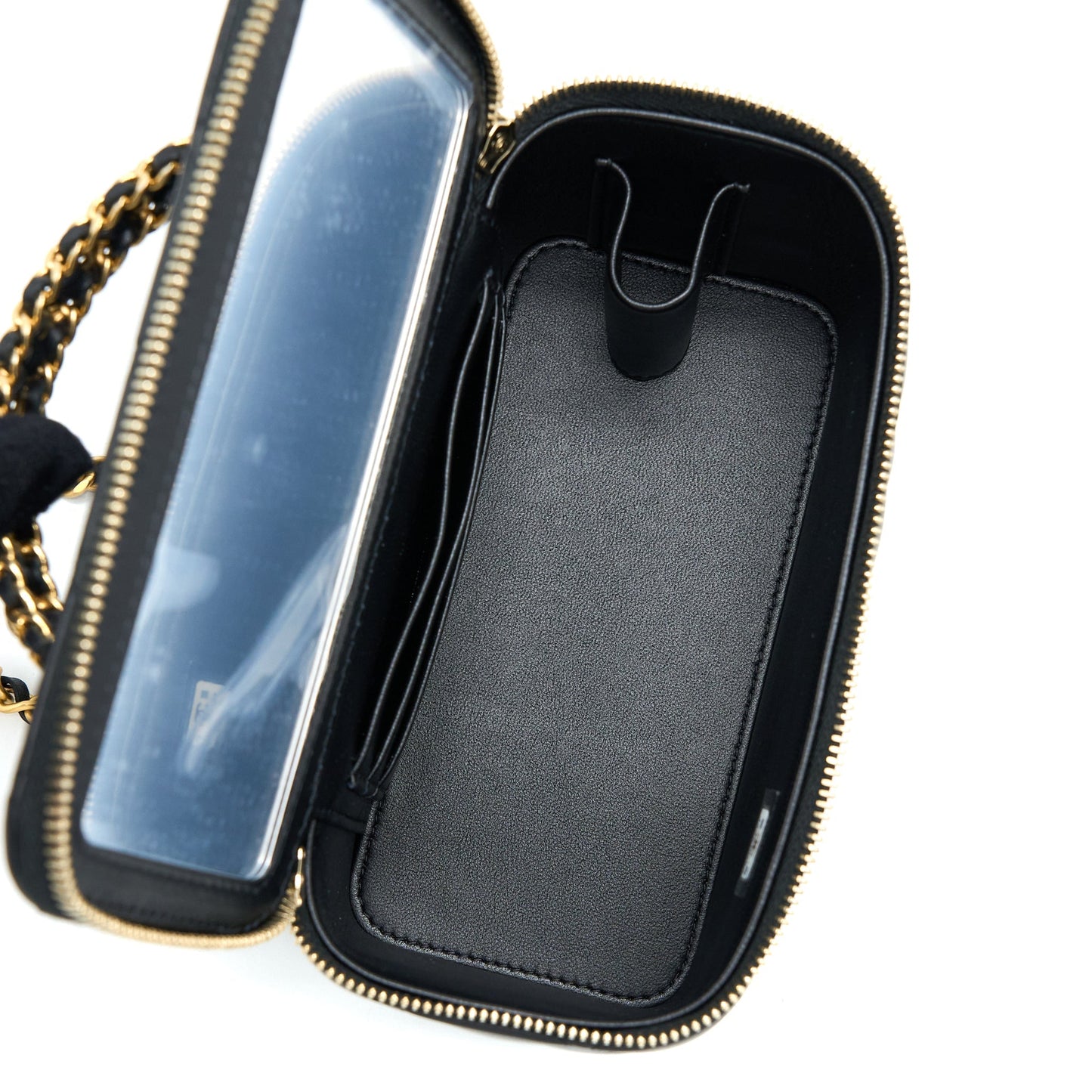 Chanel 22k Leather Chain Top Handle Long Vanity Case Lambskin Black Brushed