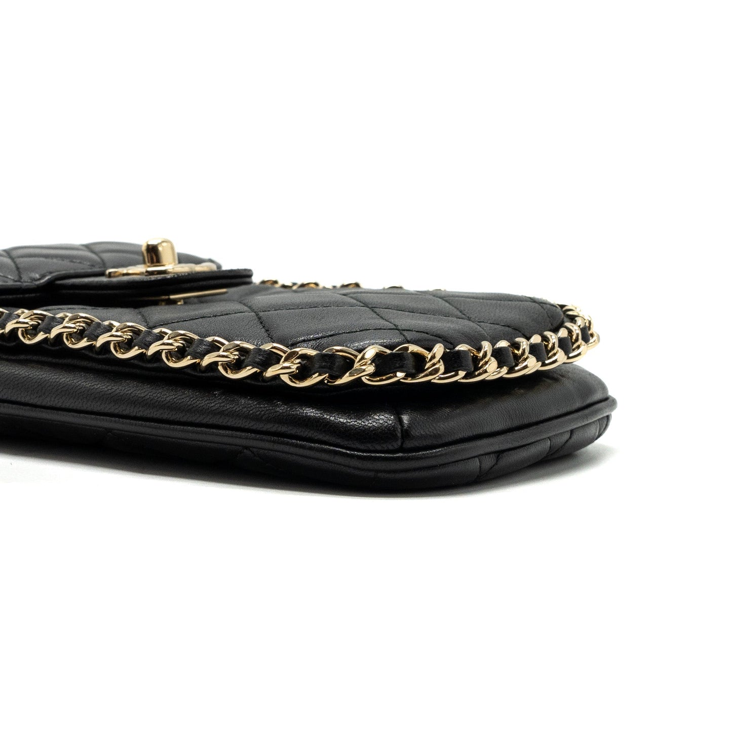 Chanel Phone Holder With Chain Lambskin Black L