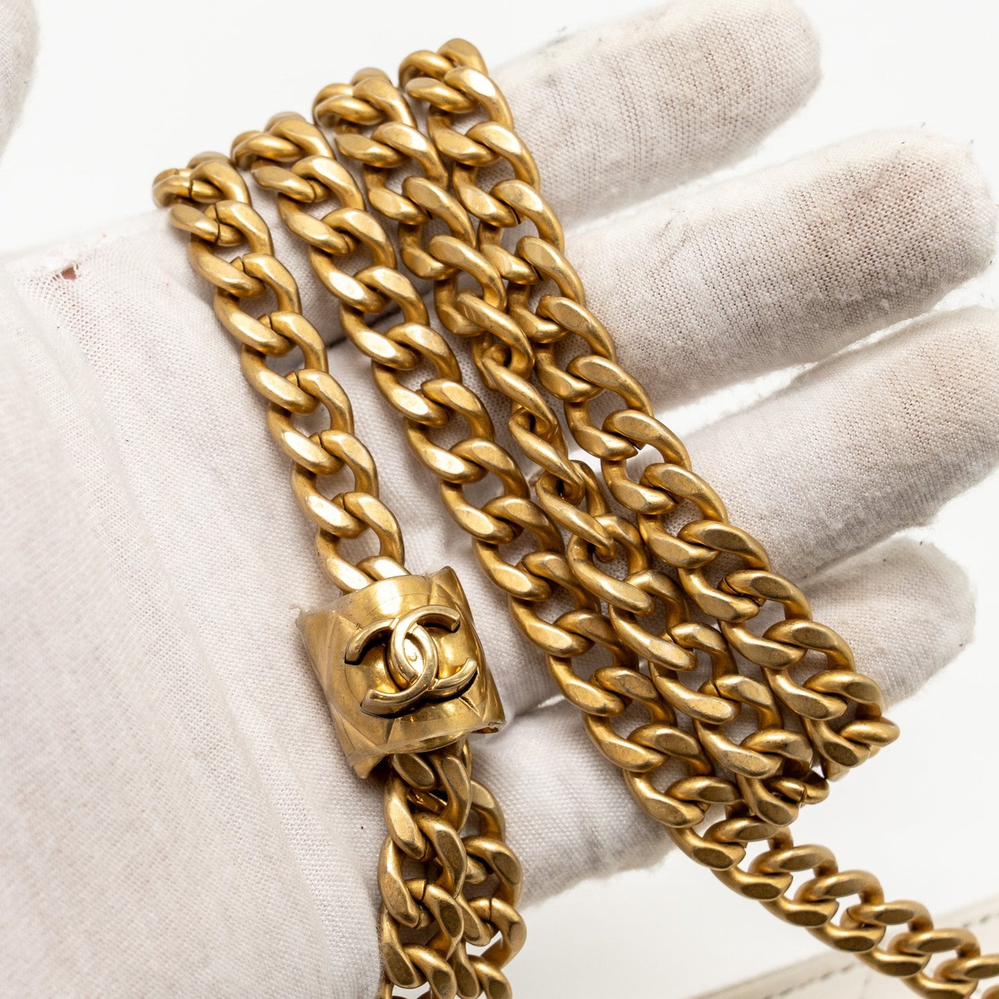 Chanel Gold Pillar Adjustable Chain Long Vanity Lambskin White  (Microchip)