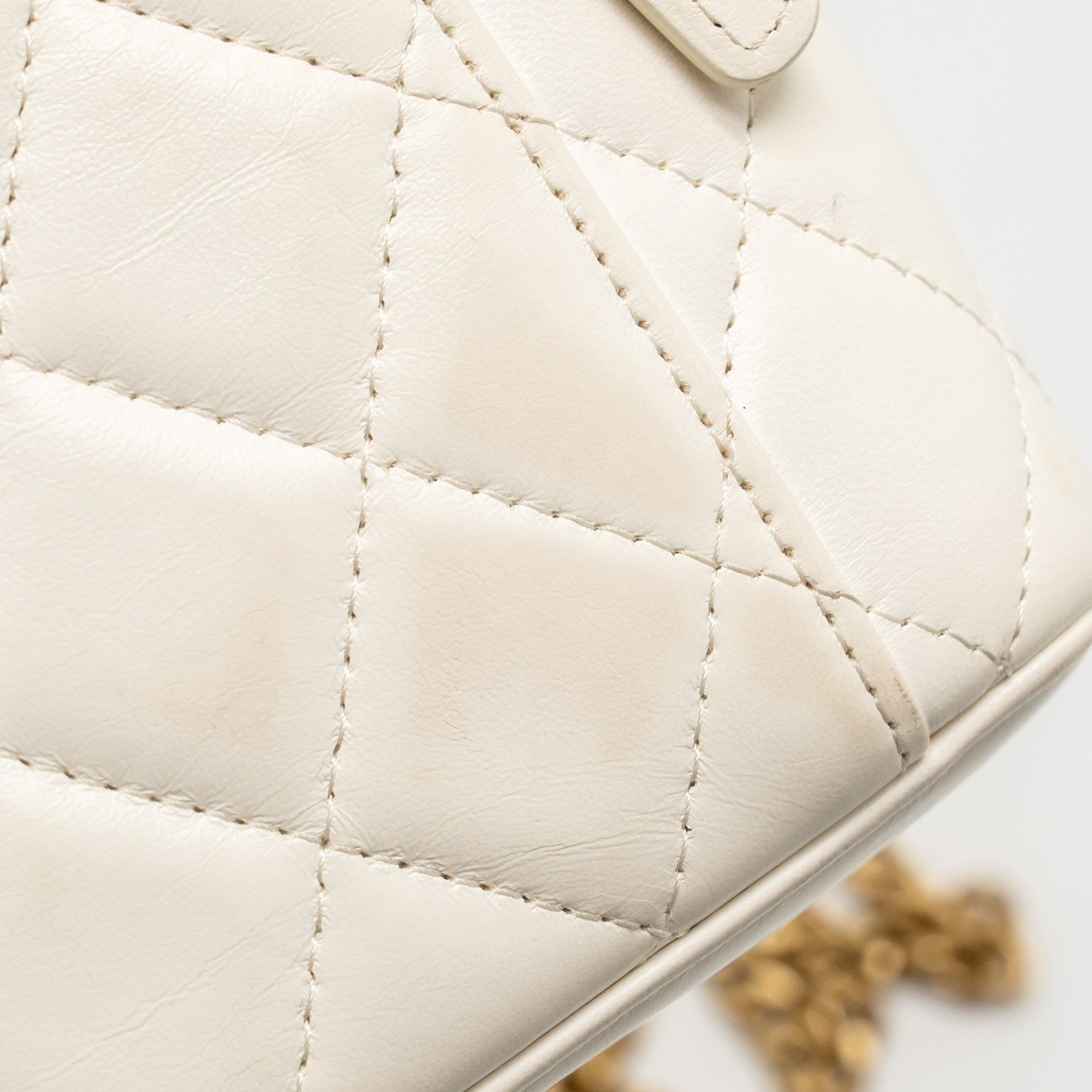 Chanel Gold Pillar Adjustable Chain Long Vanity Lambskin White  (Microchip)