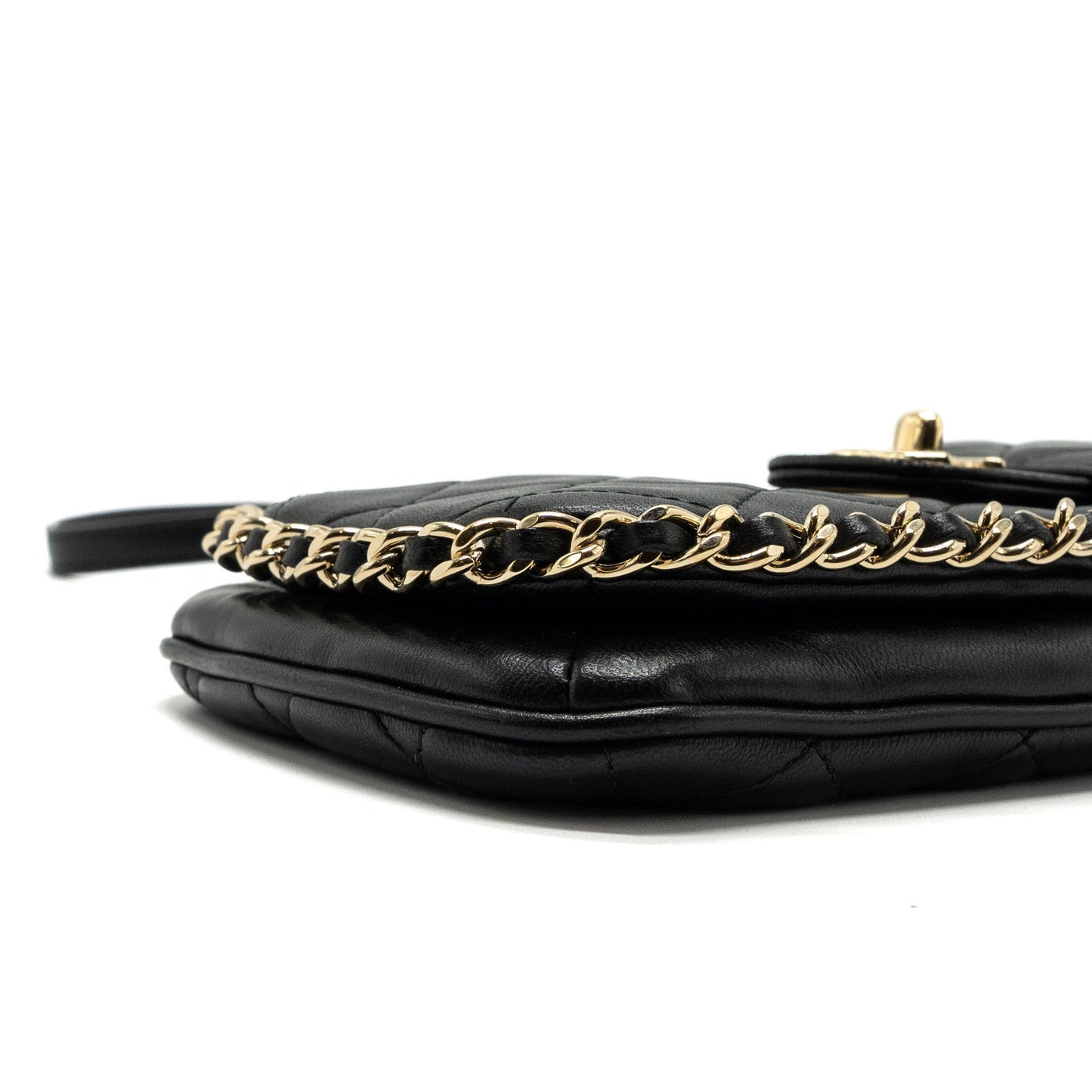 Chanel Phone Holder With Chain Lambskin Black L