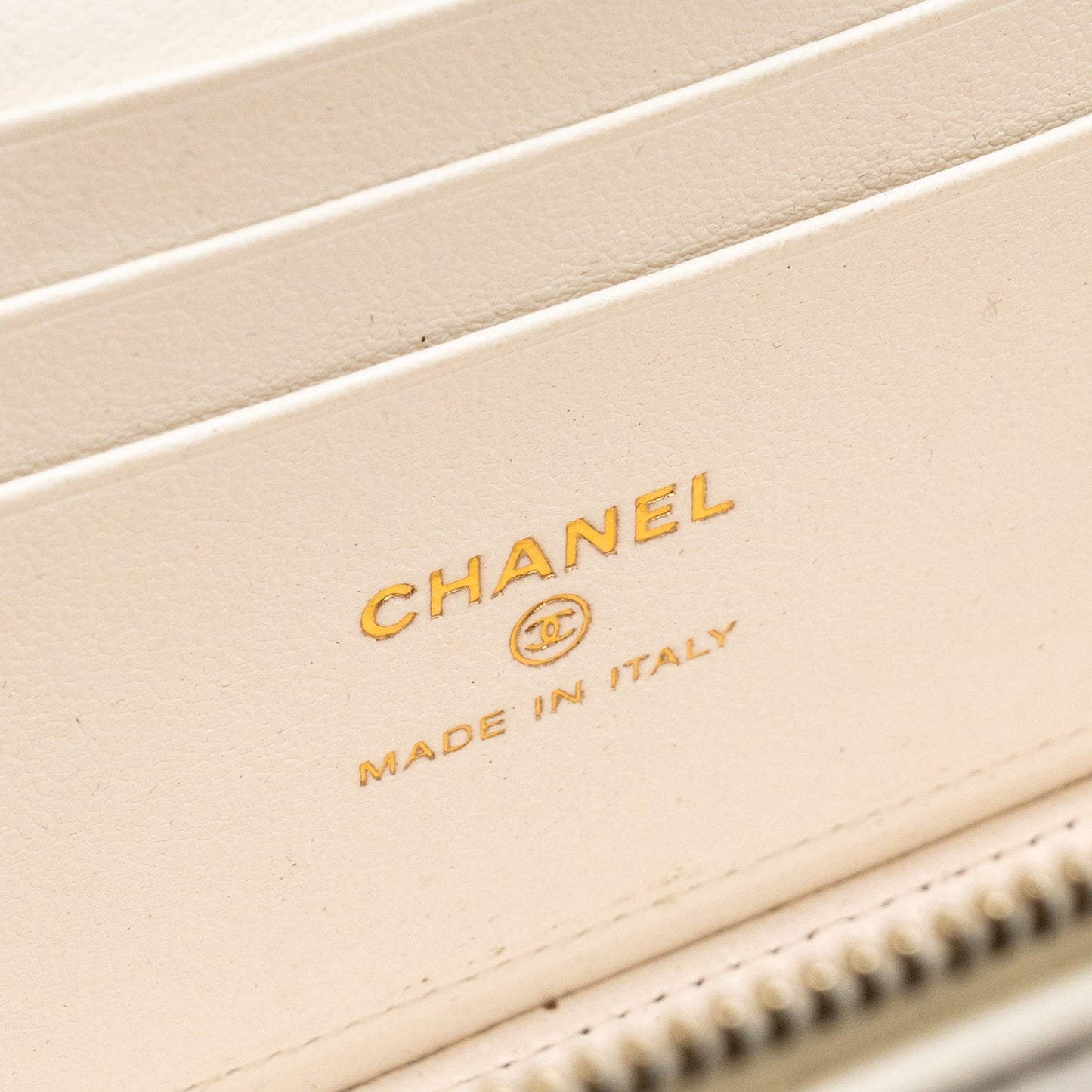 Chanel Gold Pillar Adjustable Chain Long Vanity Lambskin White  (Microchip)