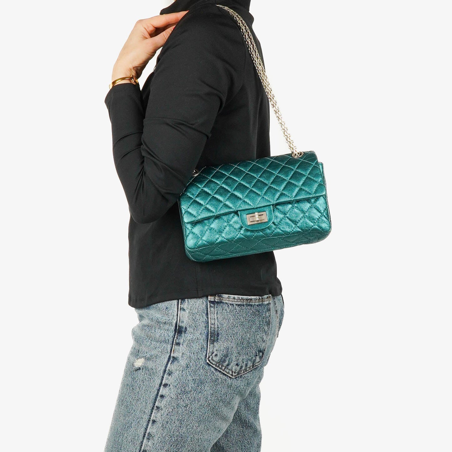 Chanel Turquoise Metallic 2.55 Reissue 225 Double Flap Bag