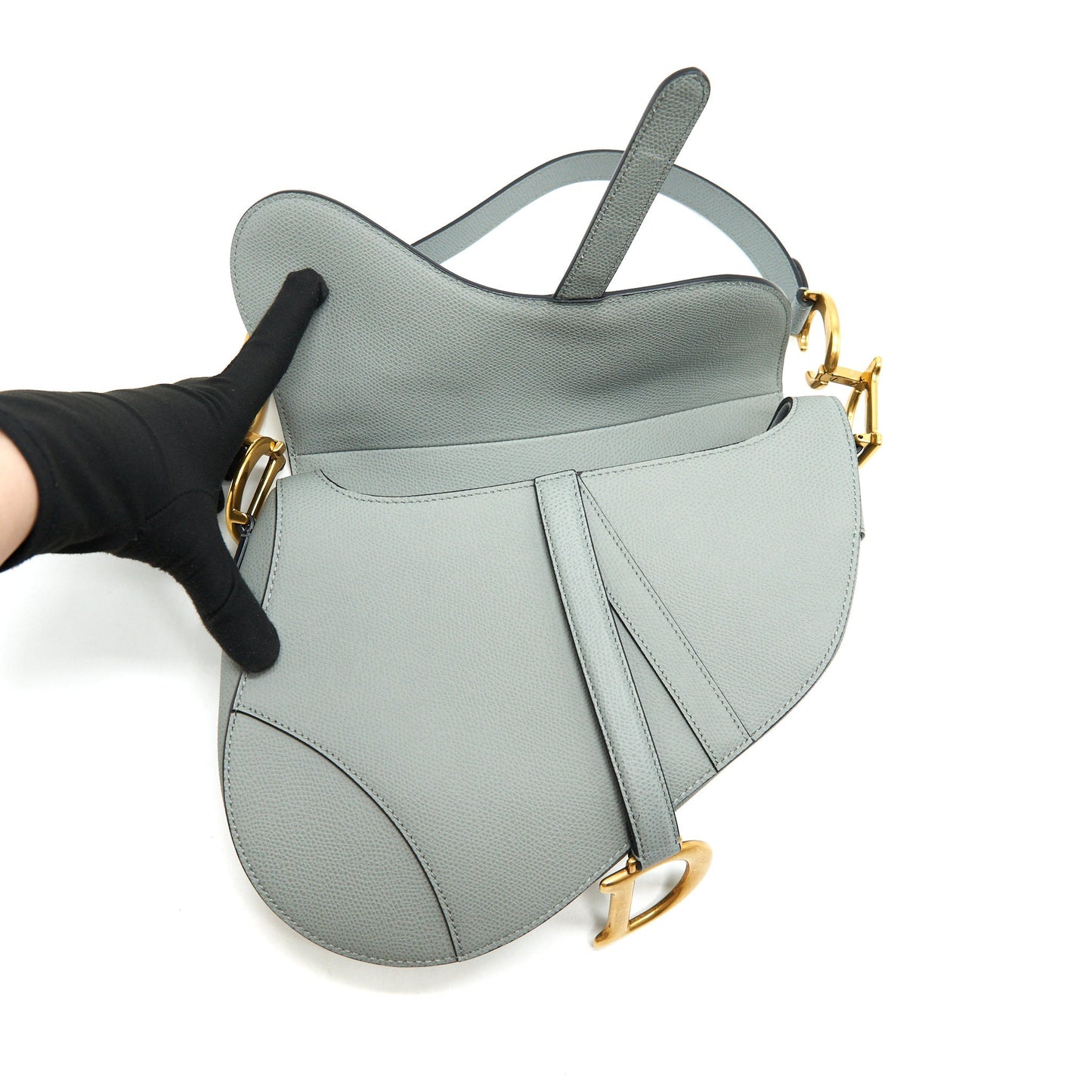 Dior Medium Saddle Purse Grained Calfskin Grey with Dior canvas Shoulder strap