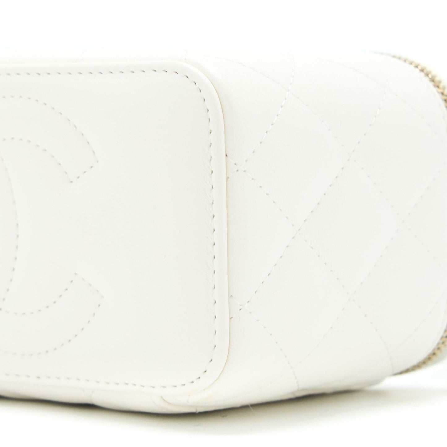 Chanel Pearl Crush Long Vanity Case Lambskin White Brushed