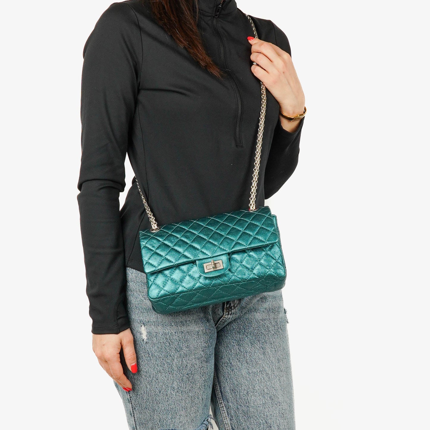 Chanel Turquoise Metallic 2.55 Reissue 225 Double Flap Bag