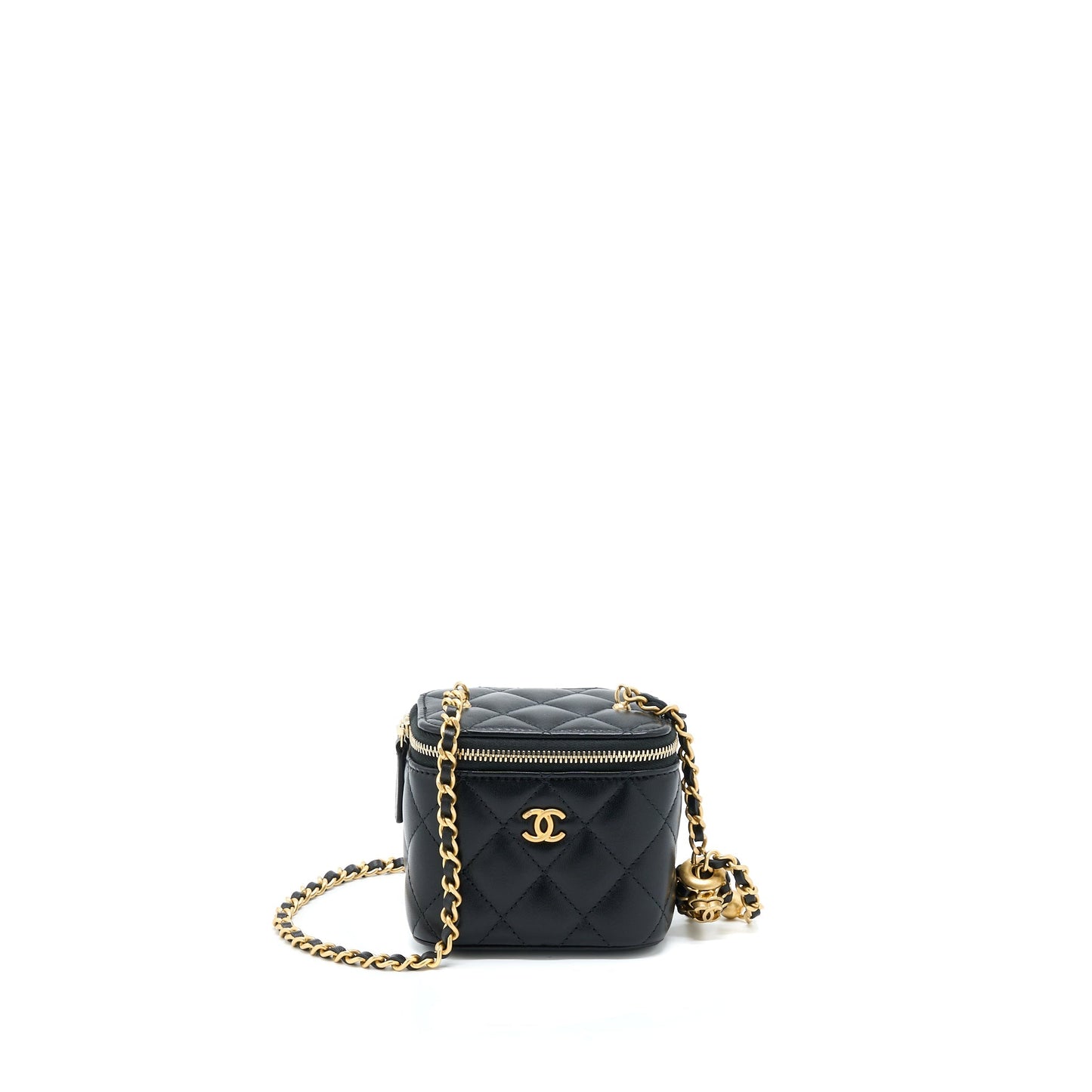 Chanel 22A Pearl Crush Mini Vanity With Chain Lambskin Black
