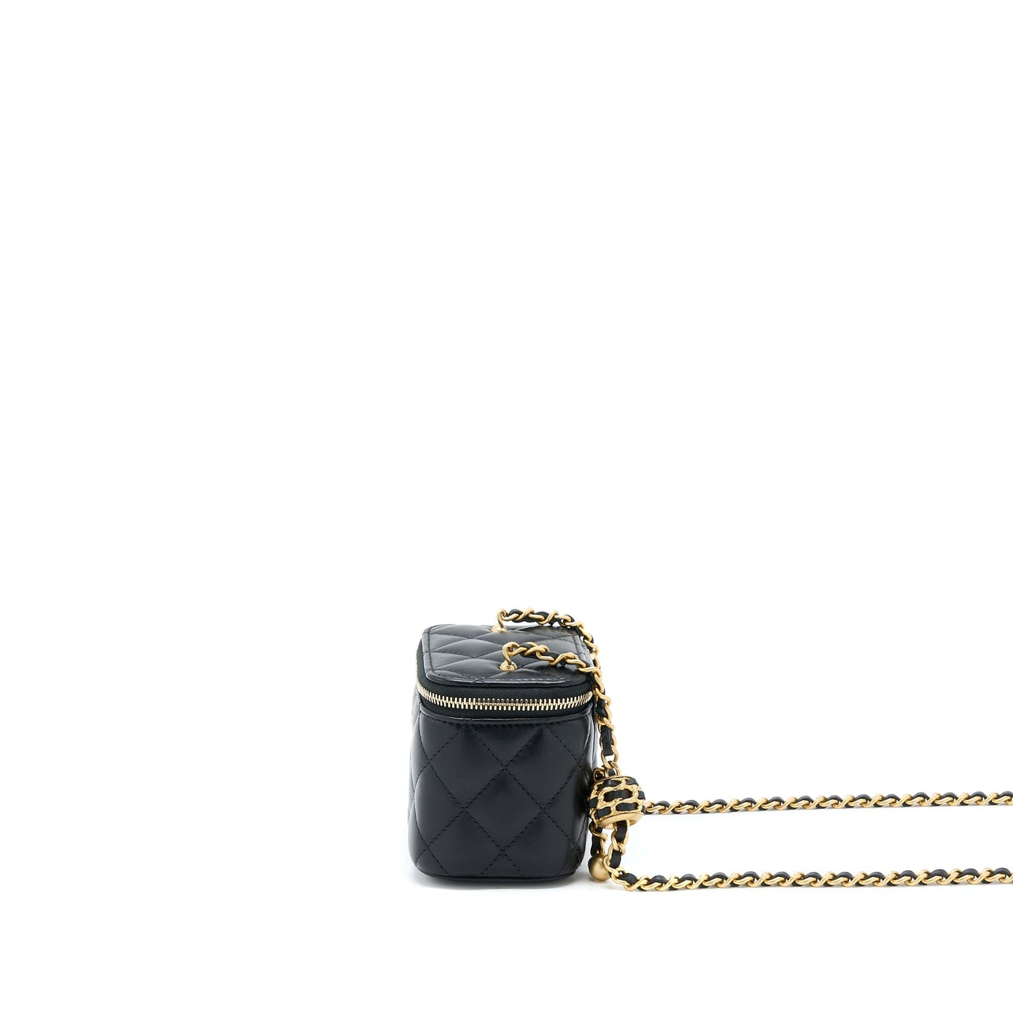 Chanel 22A Pearl Crush Mini Vanity With Chain Lambskin Black