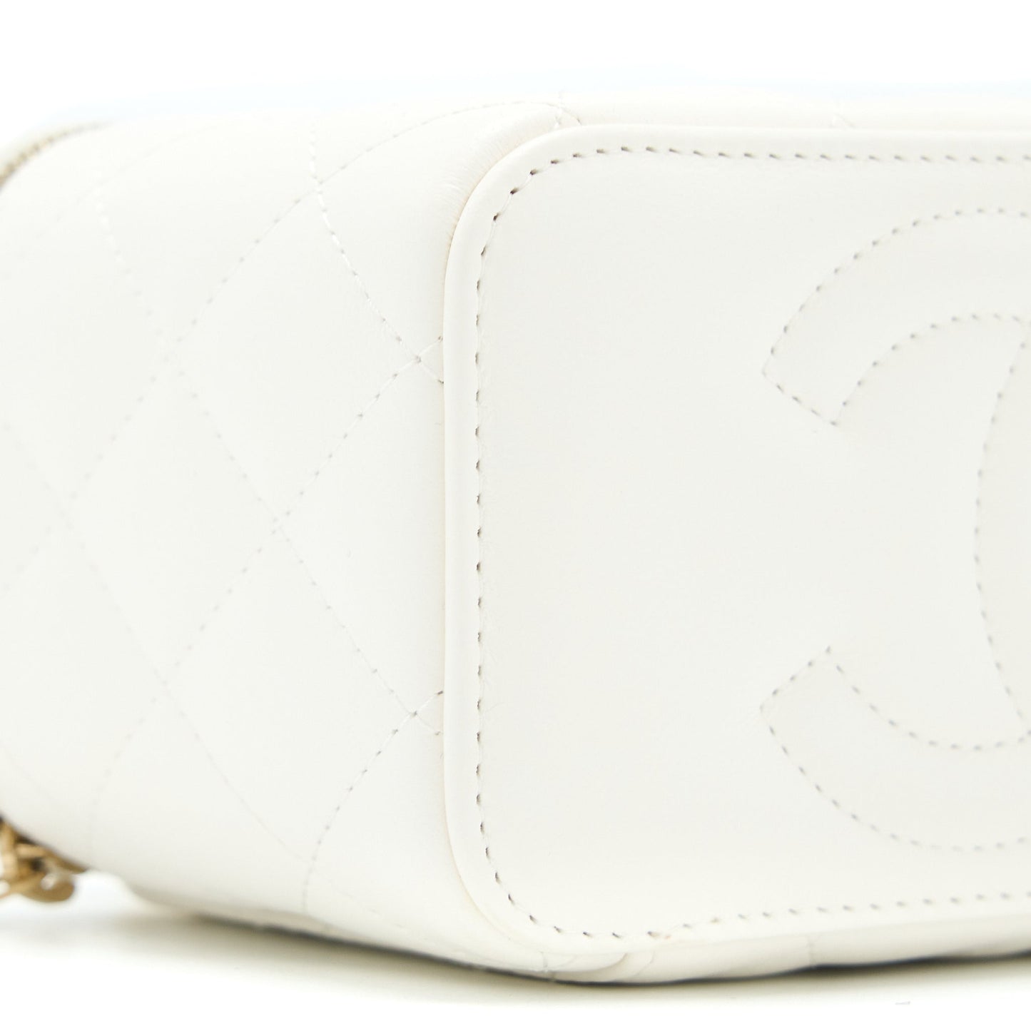 Chanel Pearl Crush Long Vanity Case Lambskin White Brushed