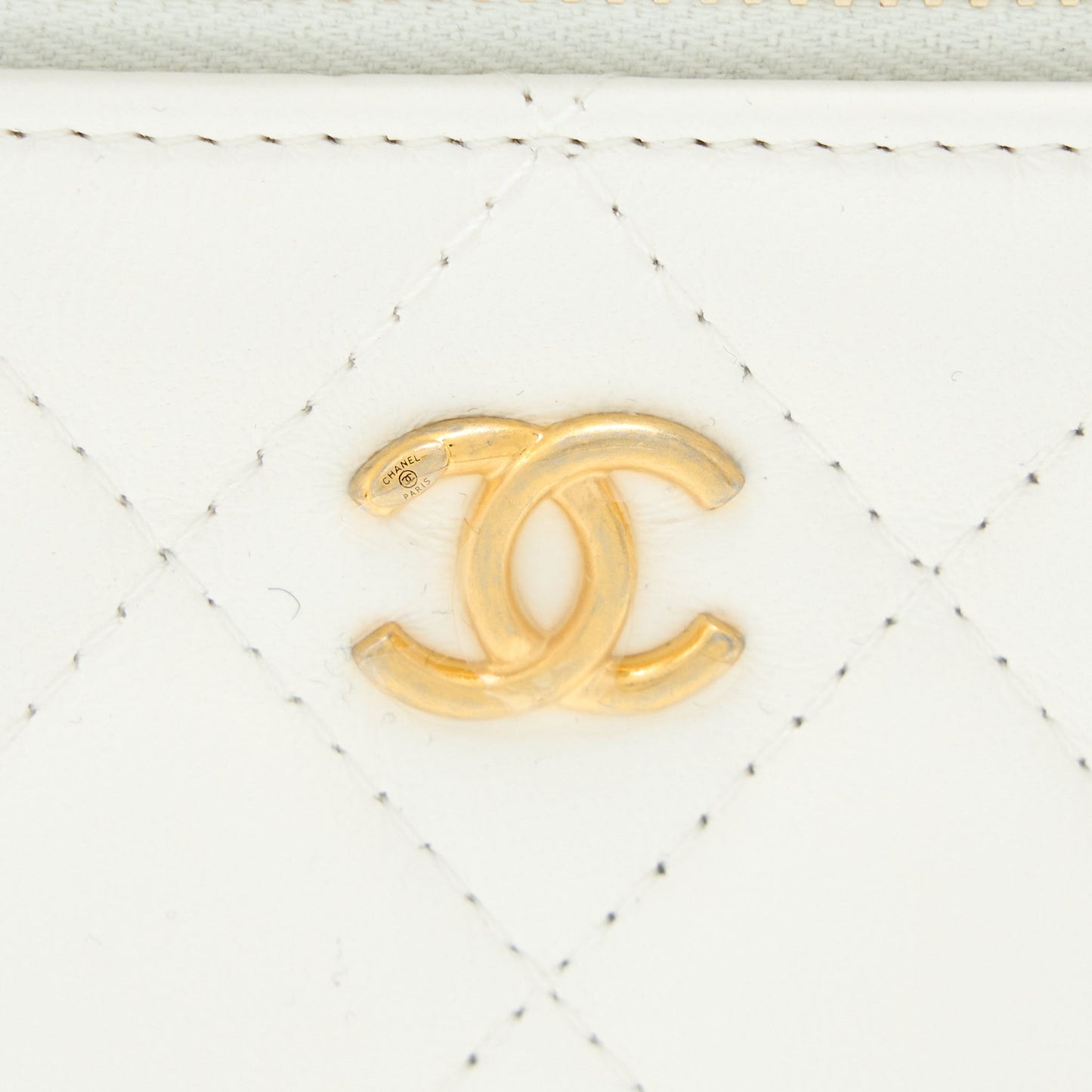 Chanel Pearl Crush Long Vanity Case Lambskin White Brushed