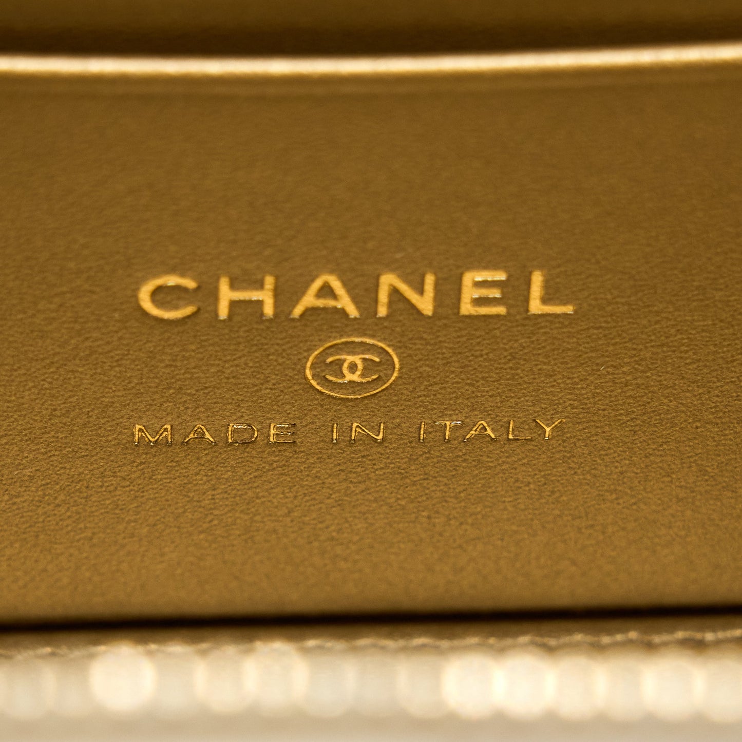 Chanel Pearl Crush Long Vanity Case Lambskin White Brushed
