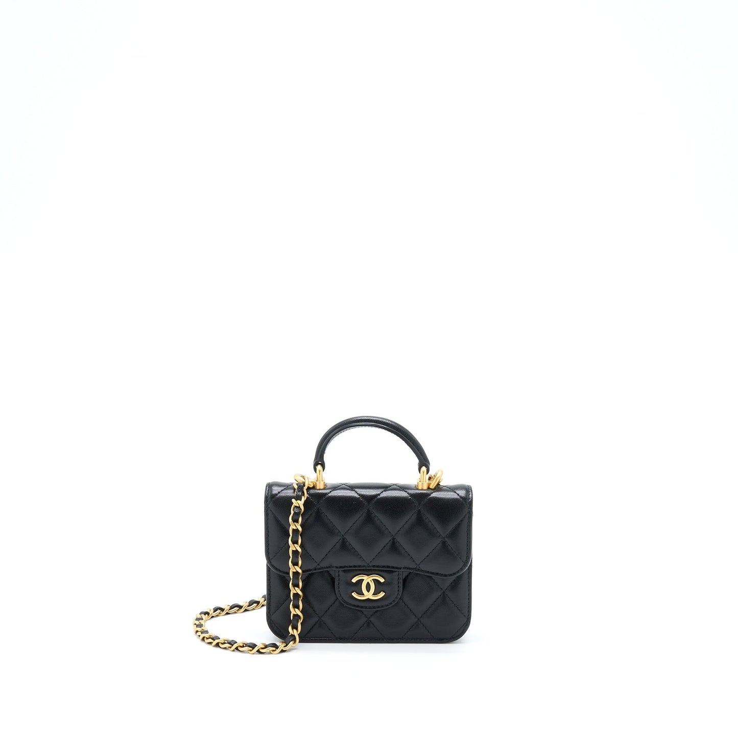 Chanel Top Handle Mini Flap Card Holder Lambskin Black
