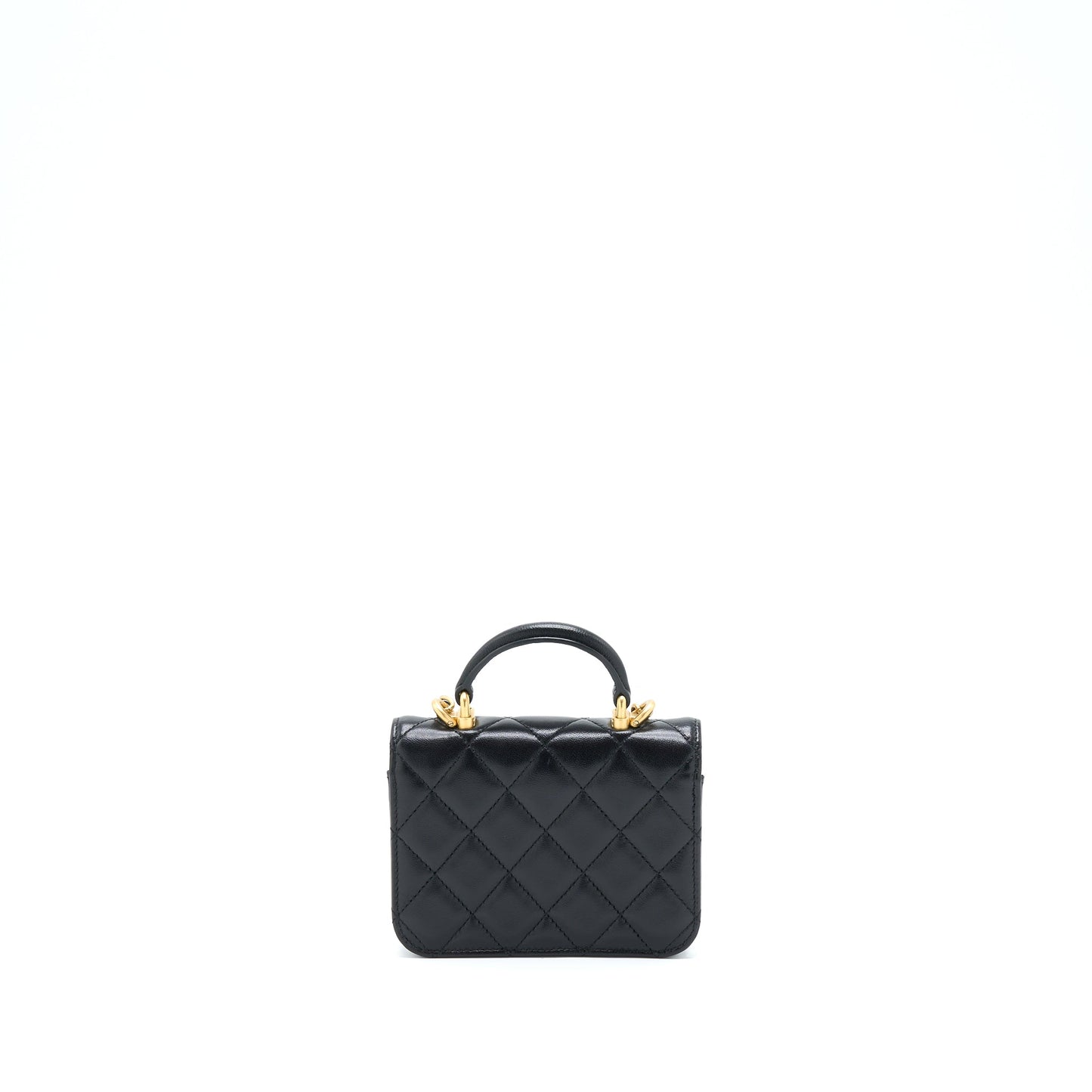 Chanel Top Handle Mini Flap Card Holder Lambskin Black