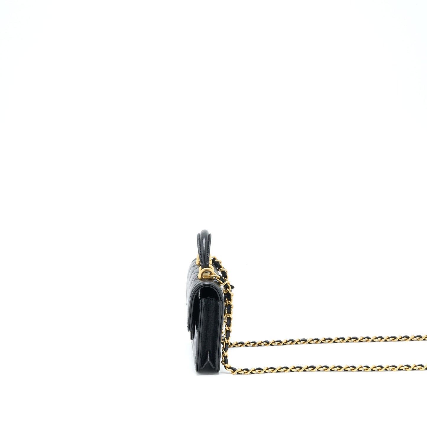 Chanel Top Handle Mini Flap Card Holder Lambskin Black