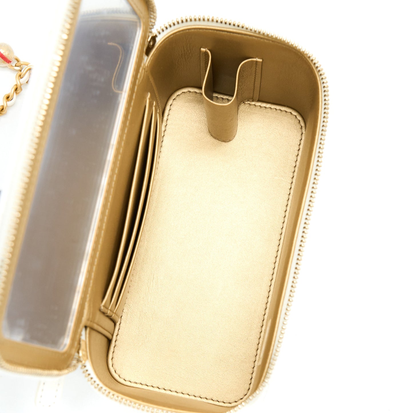 Chanel Pearl Crush Long Vanity Case Lambskin White Brushed