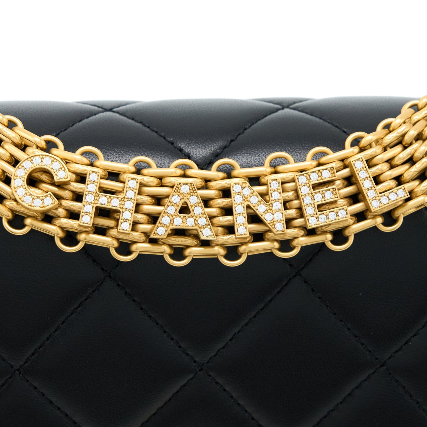 Chanel 22S Letter/Crystal Handle Flap Bag Lambskin Black Brushed (Microchip)