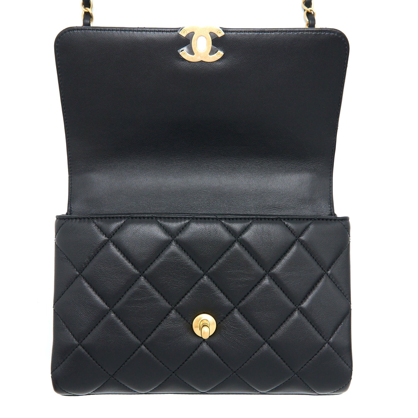 Chanel 22S Letter/Crystal Handle Flap Bag Lambskin Black Brushed (Microchip)