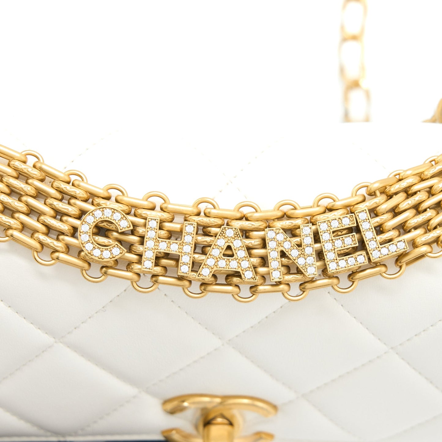 Chanel Quilted Flap Bag with Letter Chain Lambskin White  (Microchip)