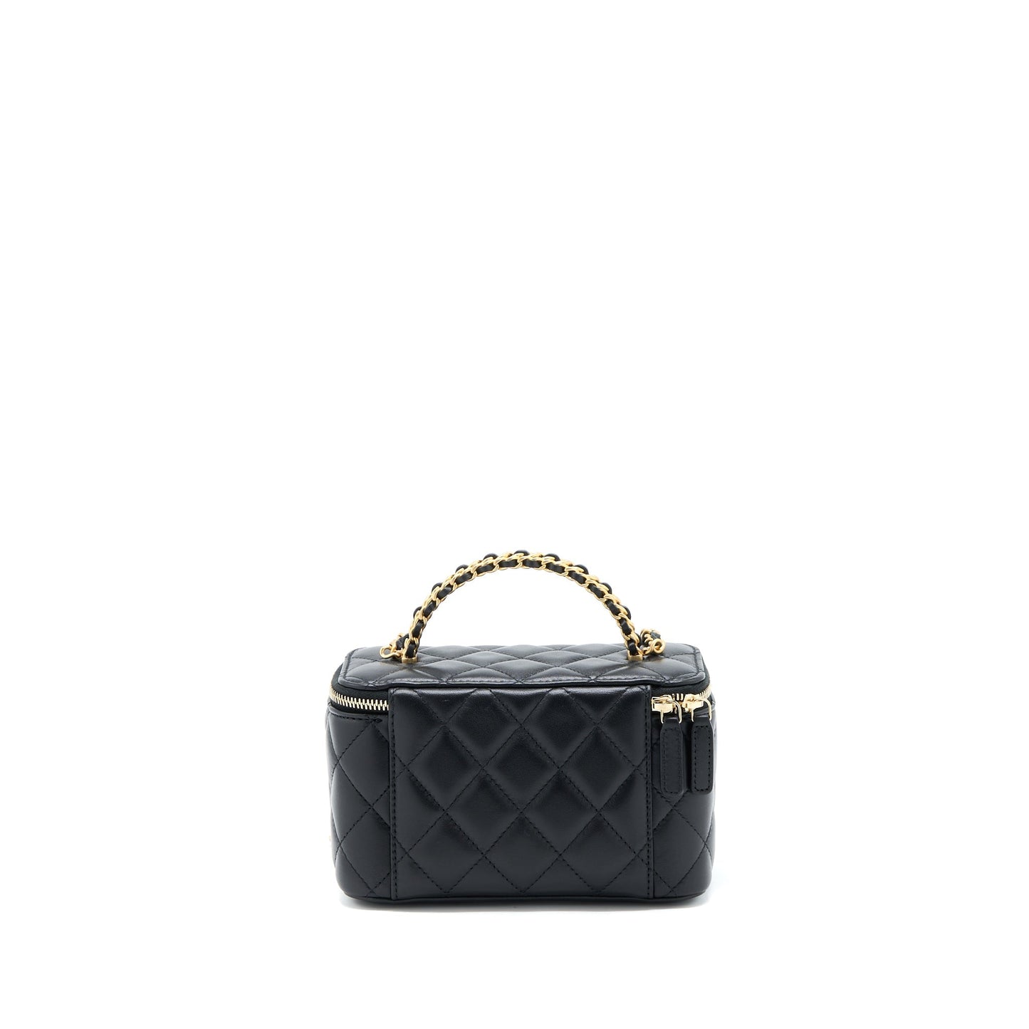 Chanel 22k Leather Chain Top Handle Long Vanity Case Lambskin Black Brushed