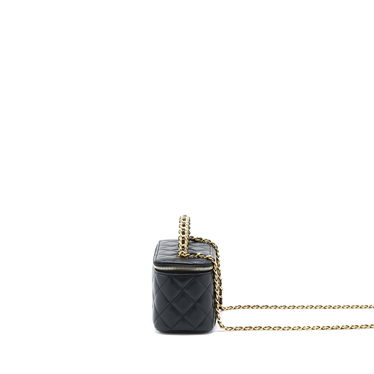 Chanel 22k Leather Chain Top Handle Long Vanity Case Lambskin Black Brushed