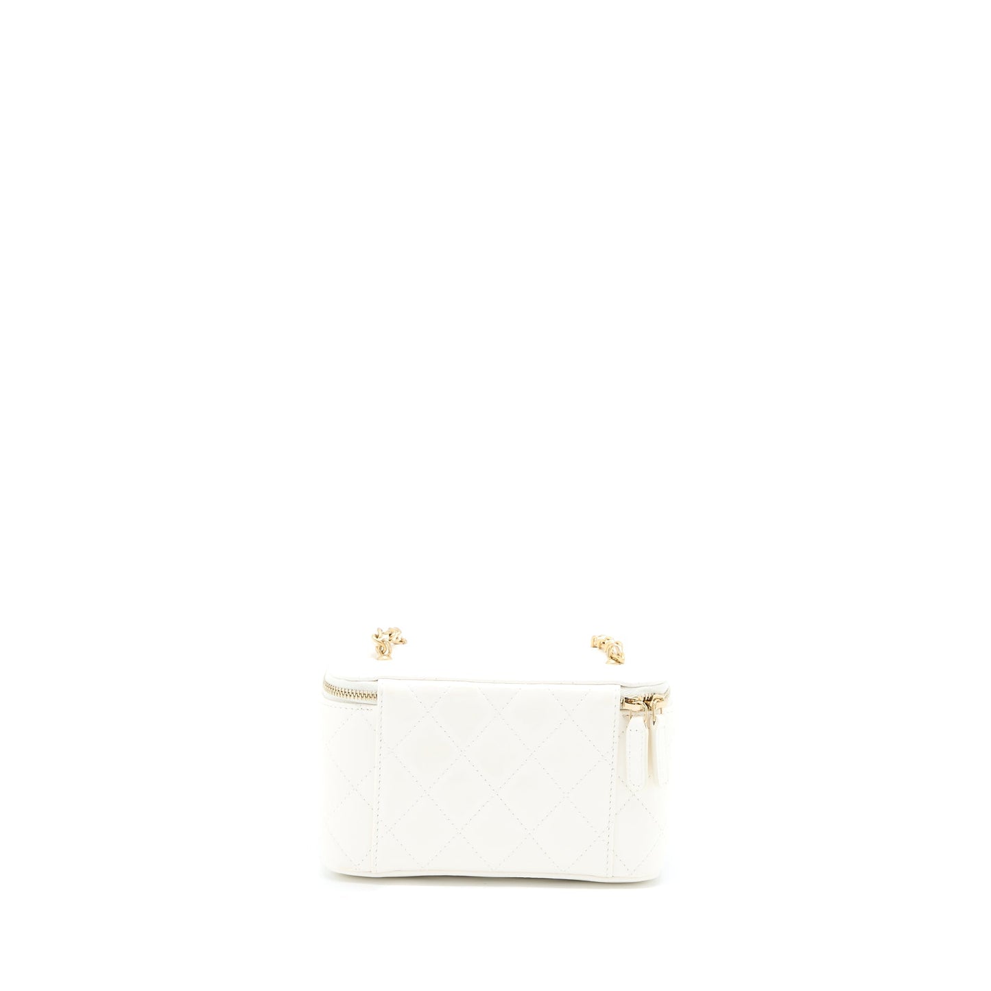Chanel Pearl Crush Long Vanity Case Lambskin White Brushed