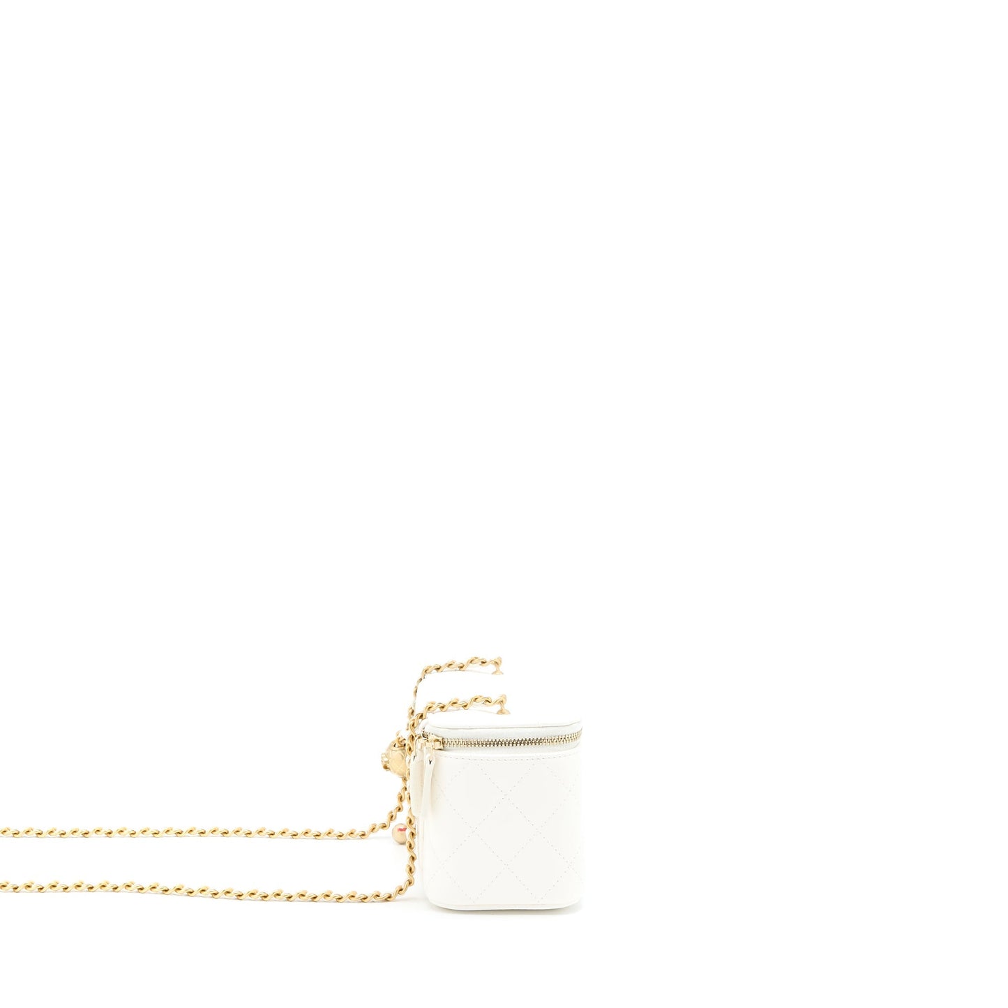 Chanel Pearl Crush Long Vanity Case Lambskin White Brushed