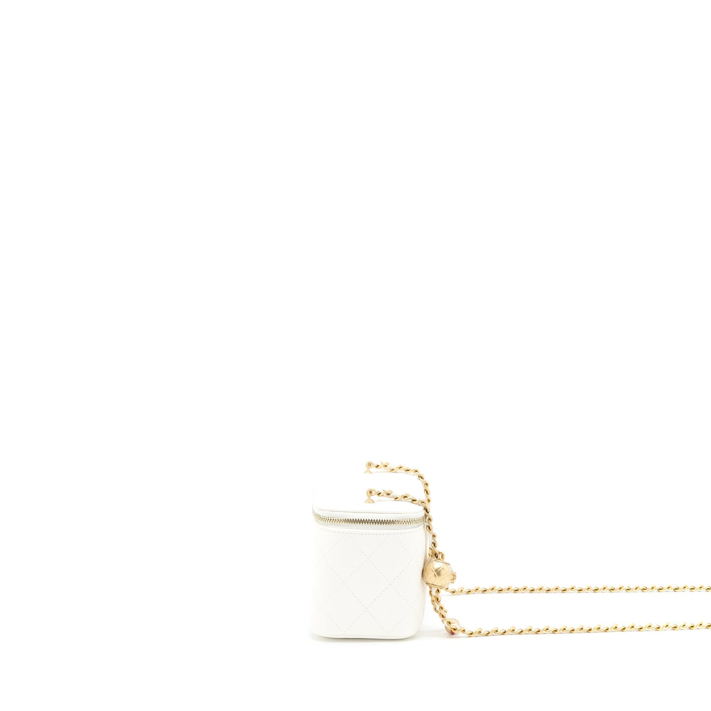 Chanel Pearl Crush Long Vanity Case Lambskin White Brushed