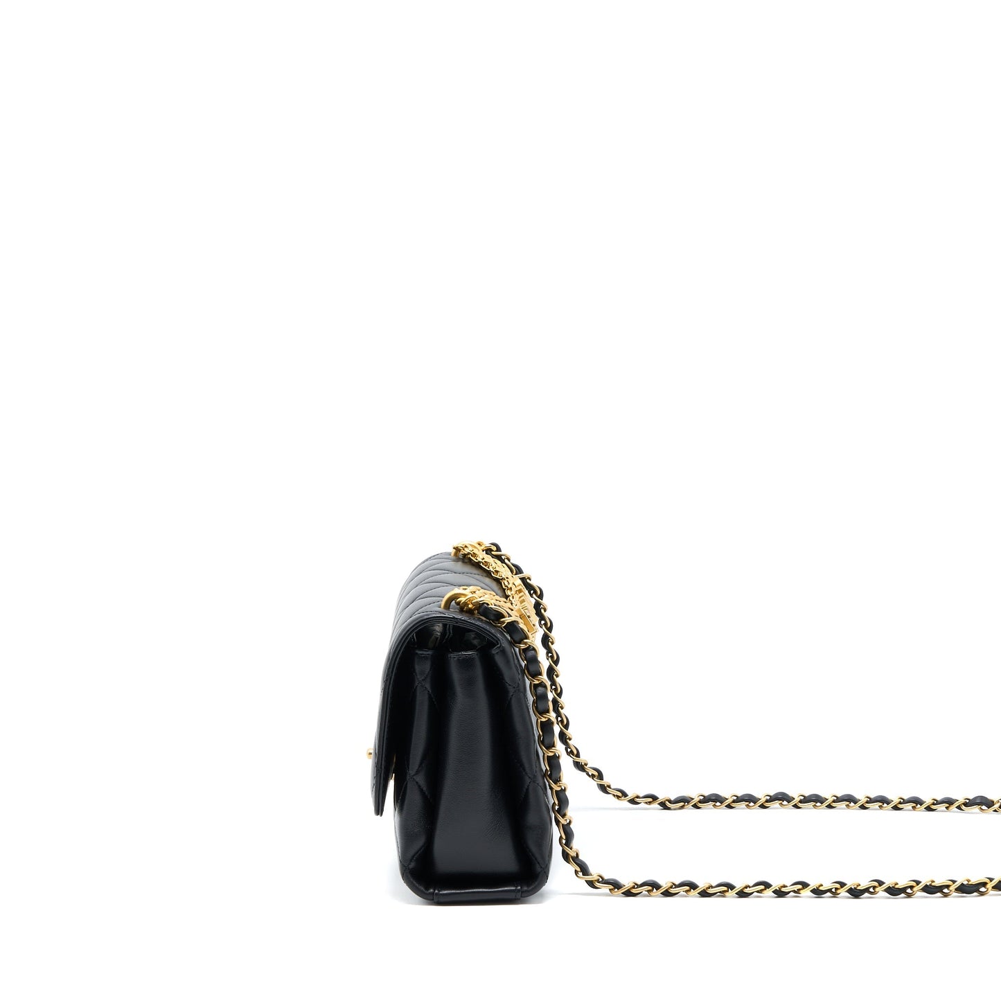 Chanel 22S Letter/Crystal Handle Flap Bag Lambskin Black Brushed (Microchip)