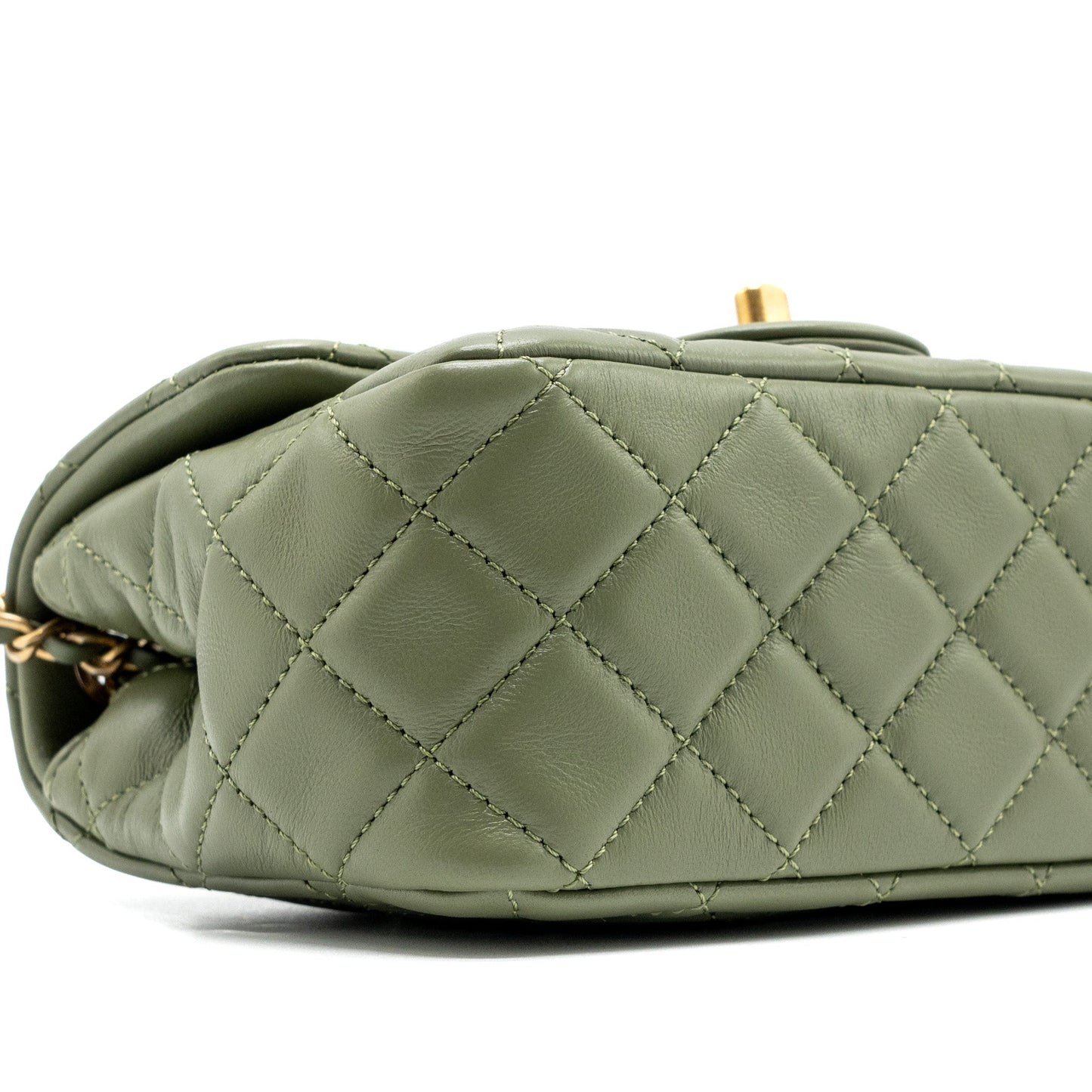 Chanel pearl crush mini square flap bag lambskin green  (microchip)